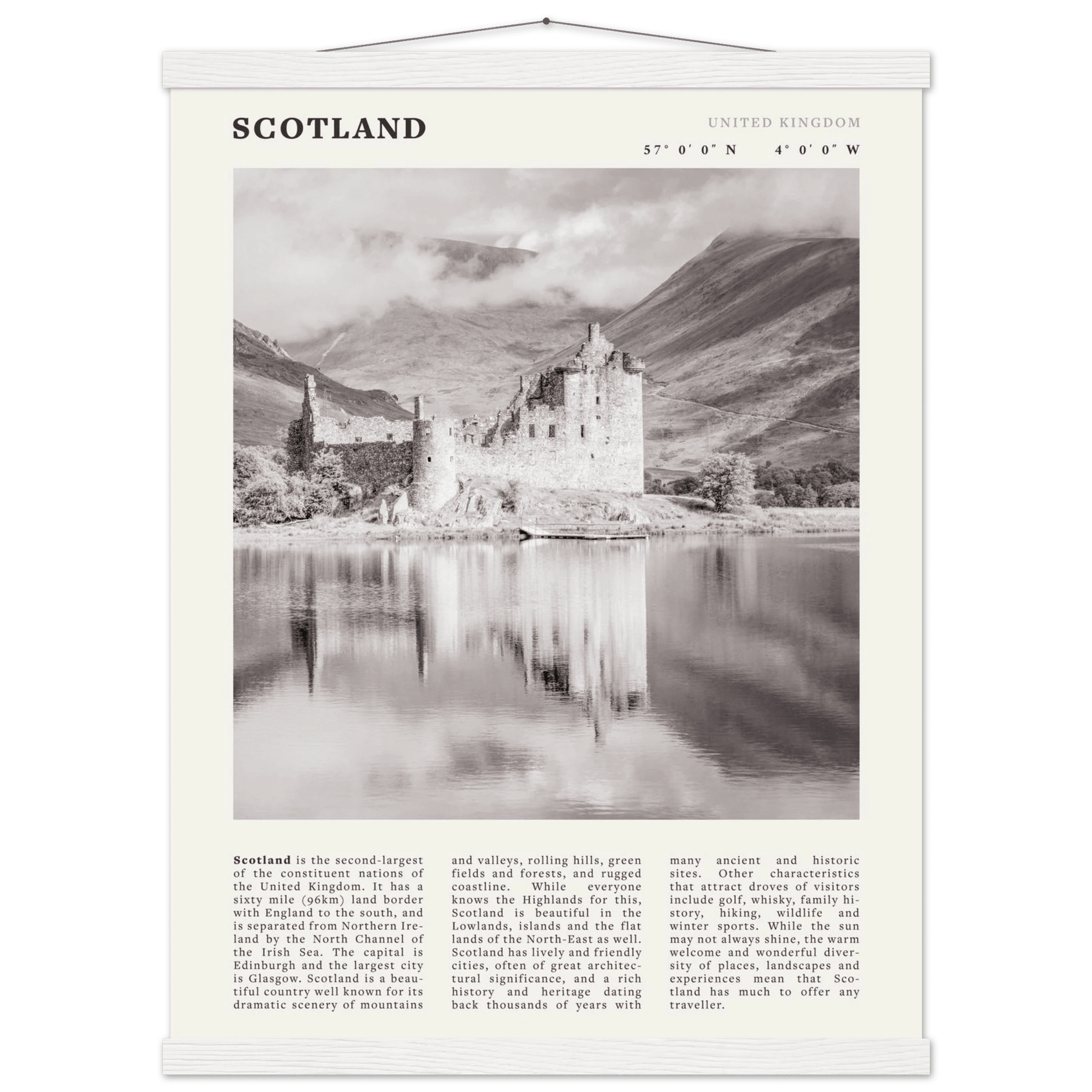 Scotland Poster | Black & White Highland Castle Wall Art | UK Travel Print Decor - Evergreen Posters