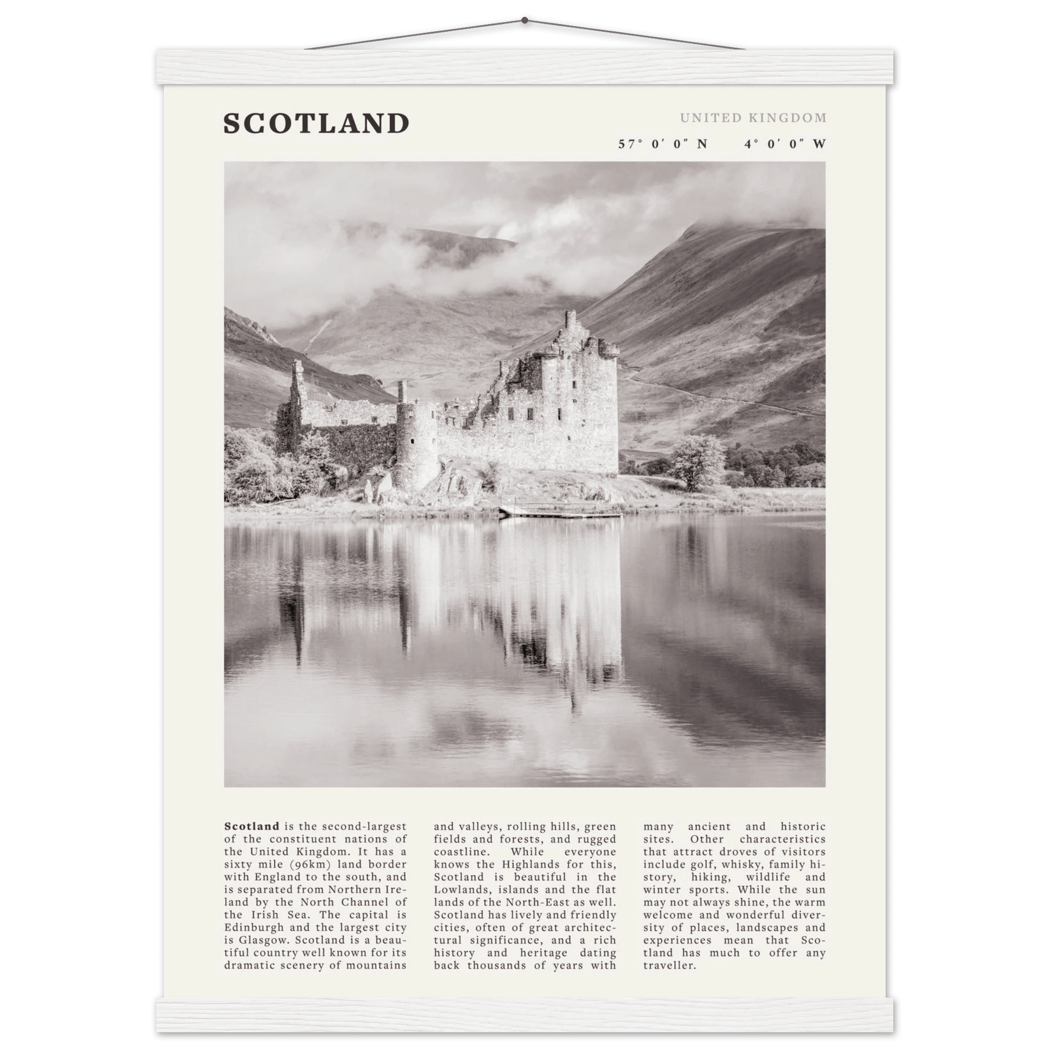 Scotland Poster | Black & White Highland Castle Wall Art | UK Travel Print Decor - Evergreen Posters