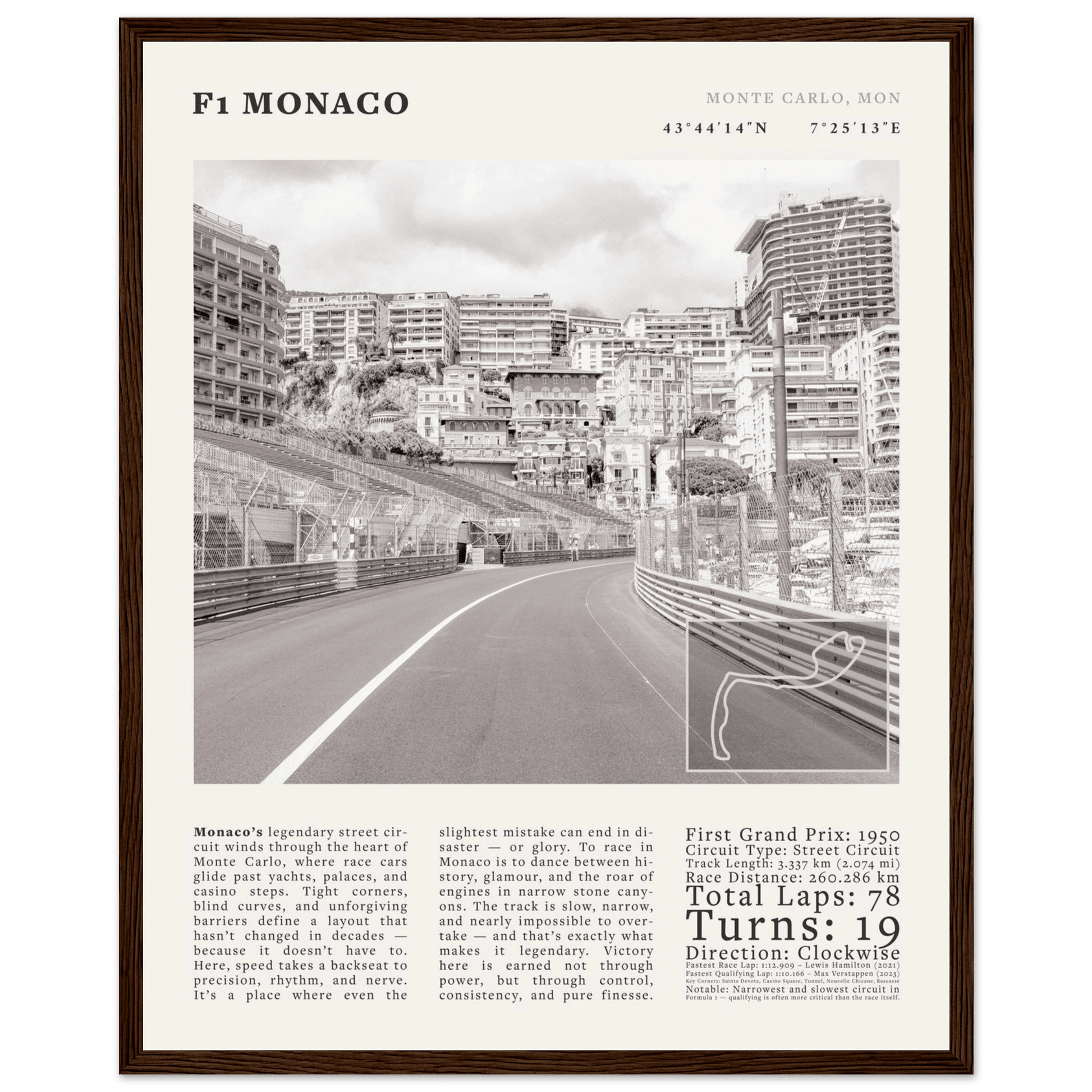 F1 Monaco Poster Black and White – Vintage Monte Carlo Street Circuit Print (Digital & Printed Options) - Evergreen Posters