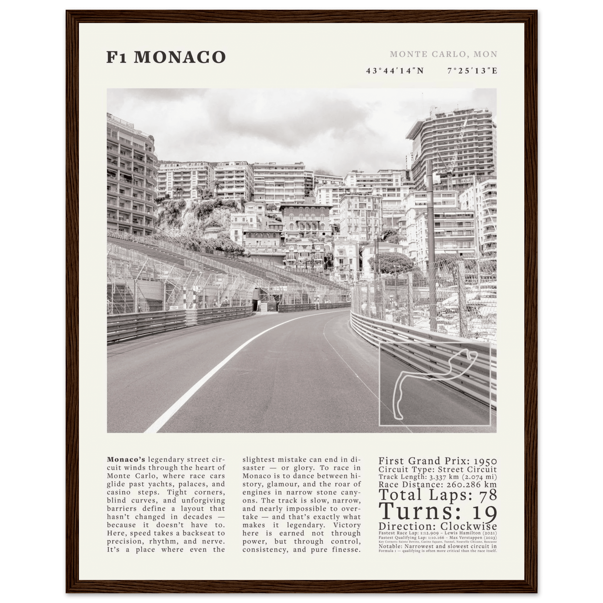 F1 Monaco Poster Black and White – Vintage Monte Carlo Street Circuit Print (Digital & Printed Options) - Evergreen Posters