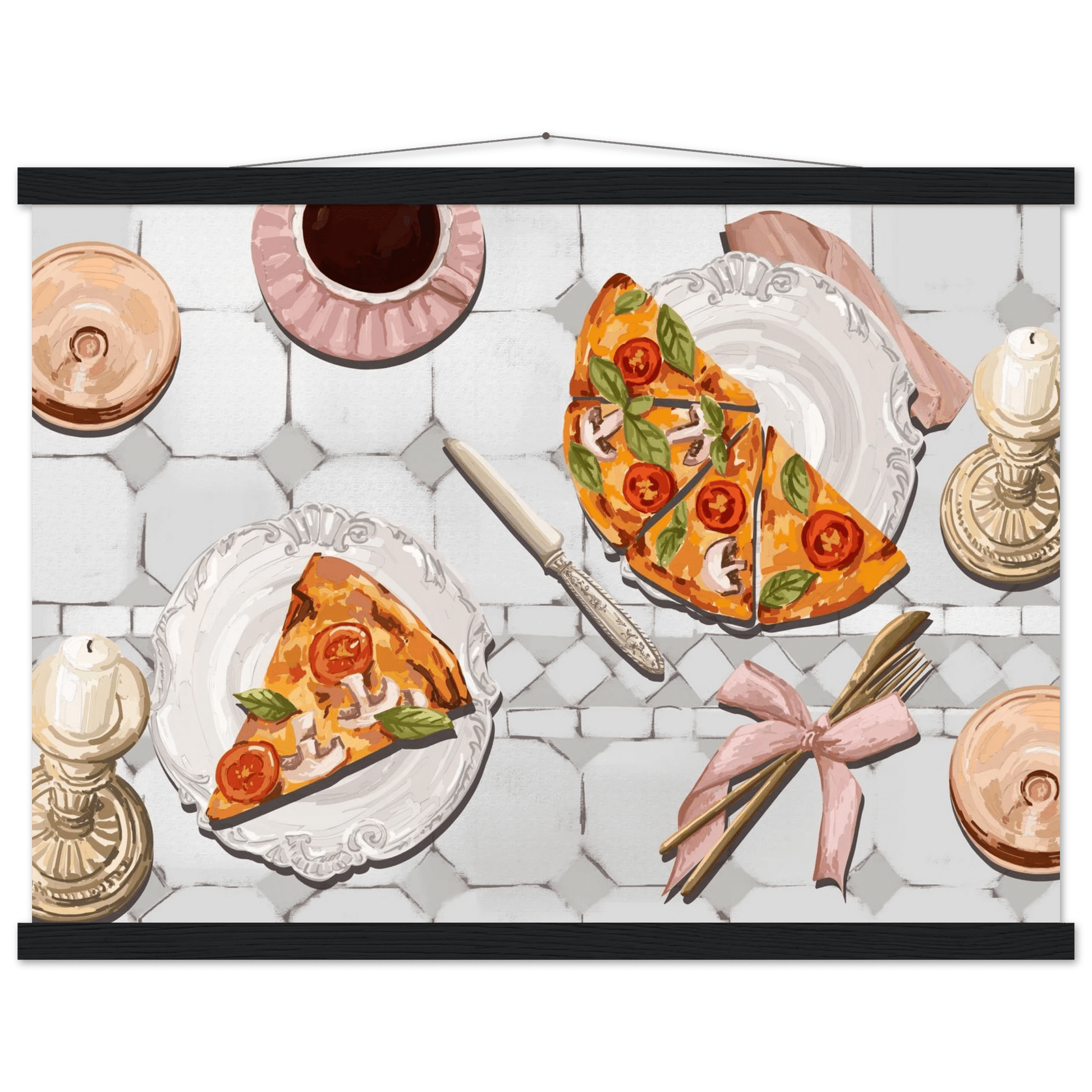 Pizza & Tea Kitchen Poster | Horizontal Food Wall Art | Italian Dining Room Print - Evergreen Posters