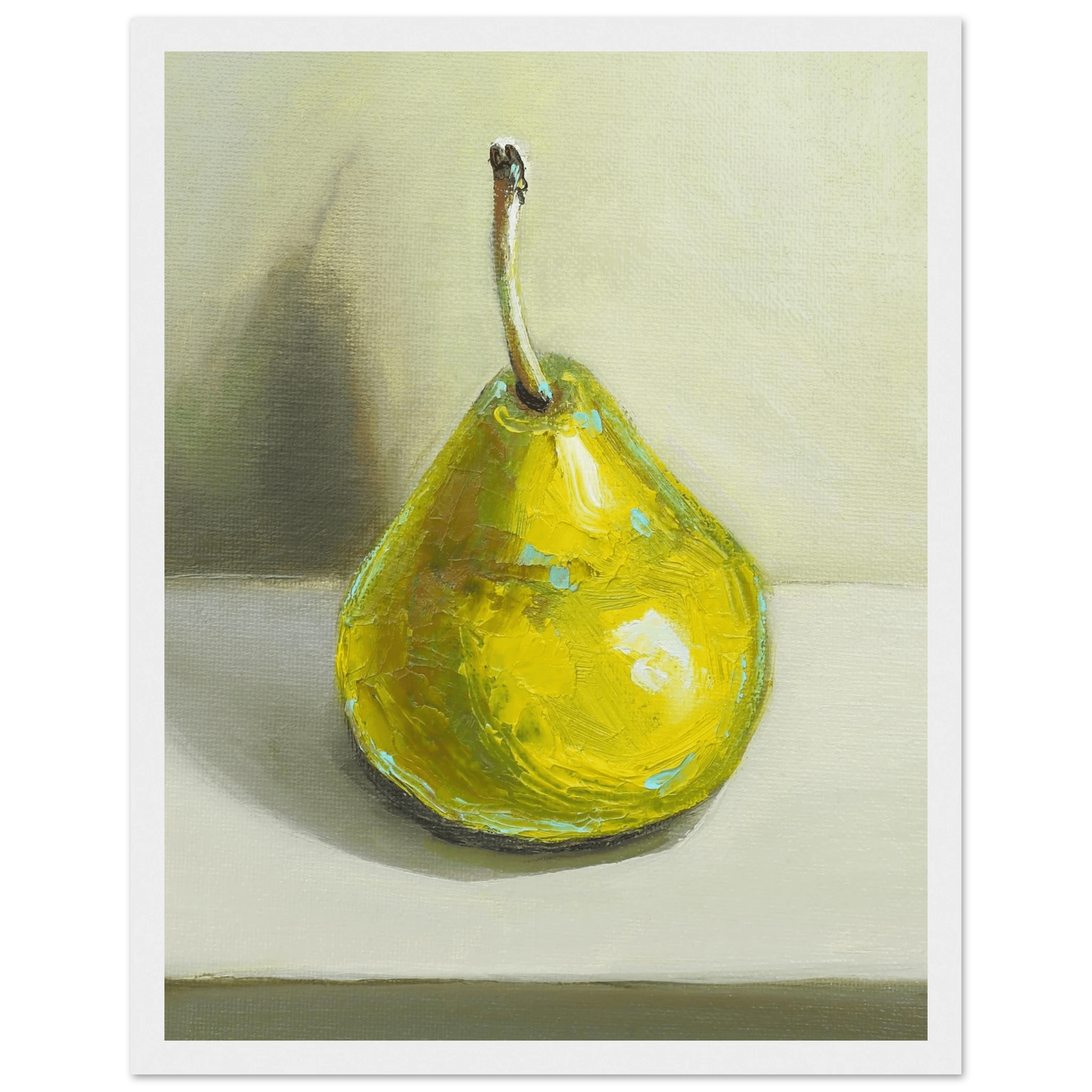 Pear Print | Green Pear Oil Painting Wall Art | Kitchen Poster - Evergreen Posters
