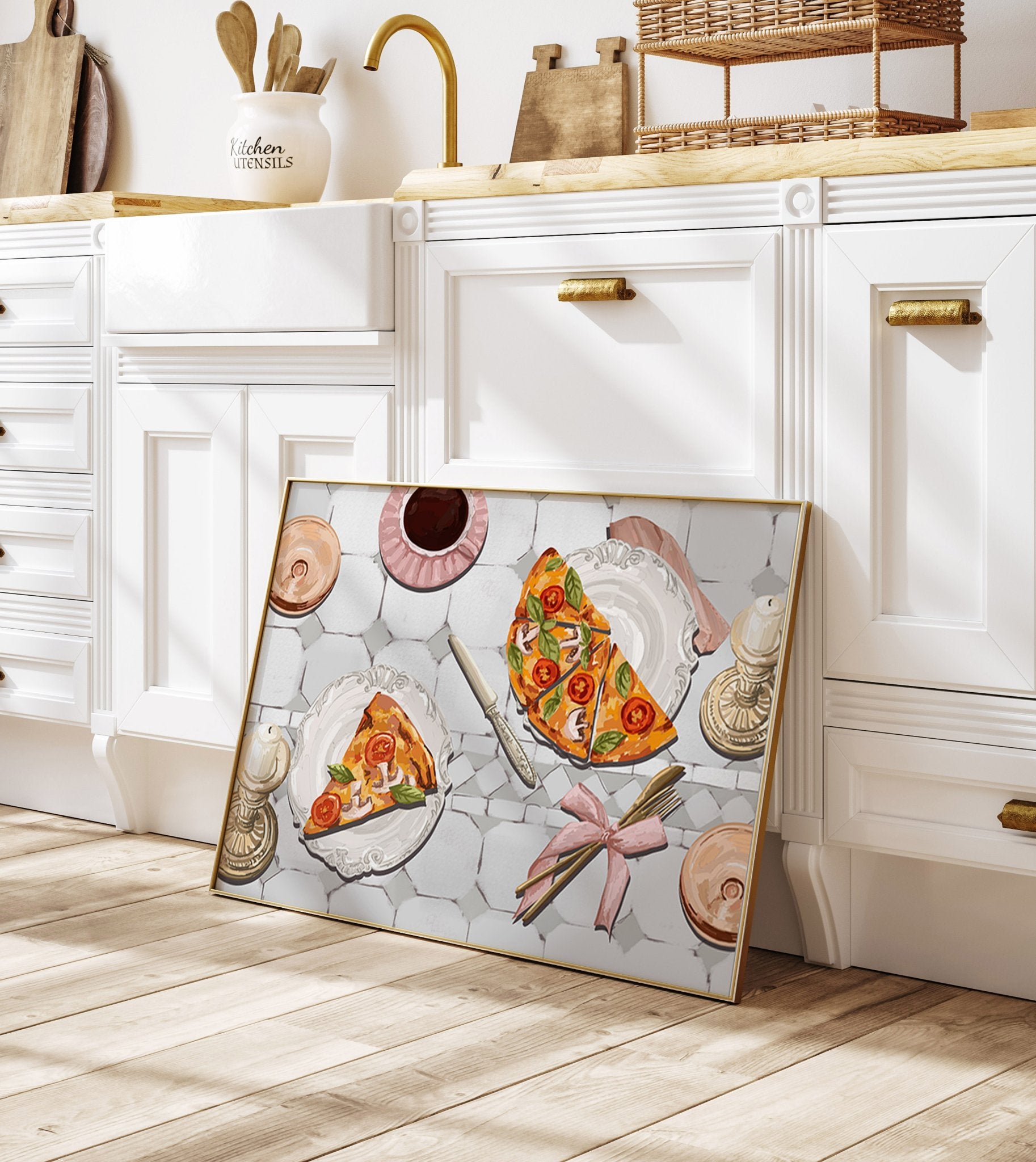 Pizza & Tea Kitchen Poster | Horizontal Food Wall Art | Italian Dining Room Print - Evergreen Posters