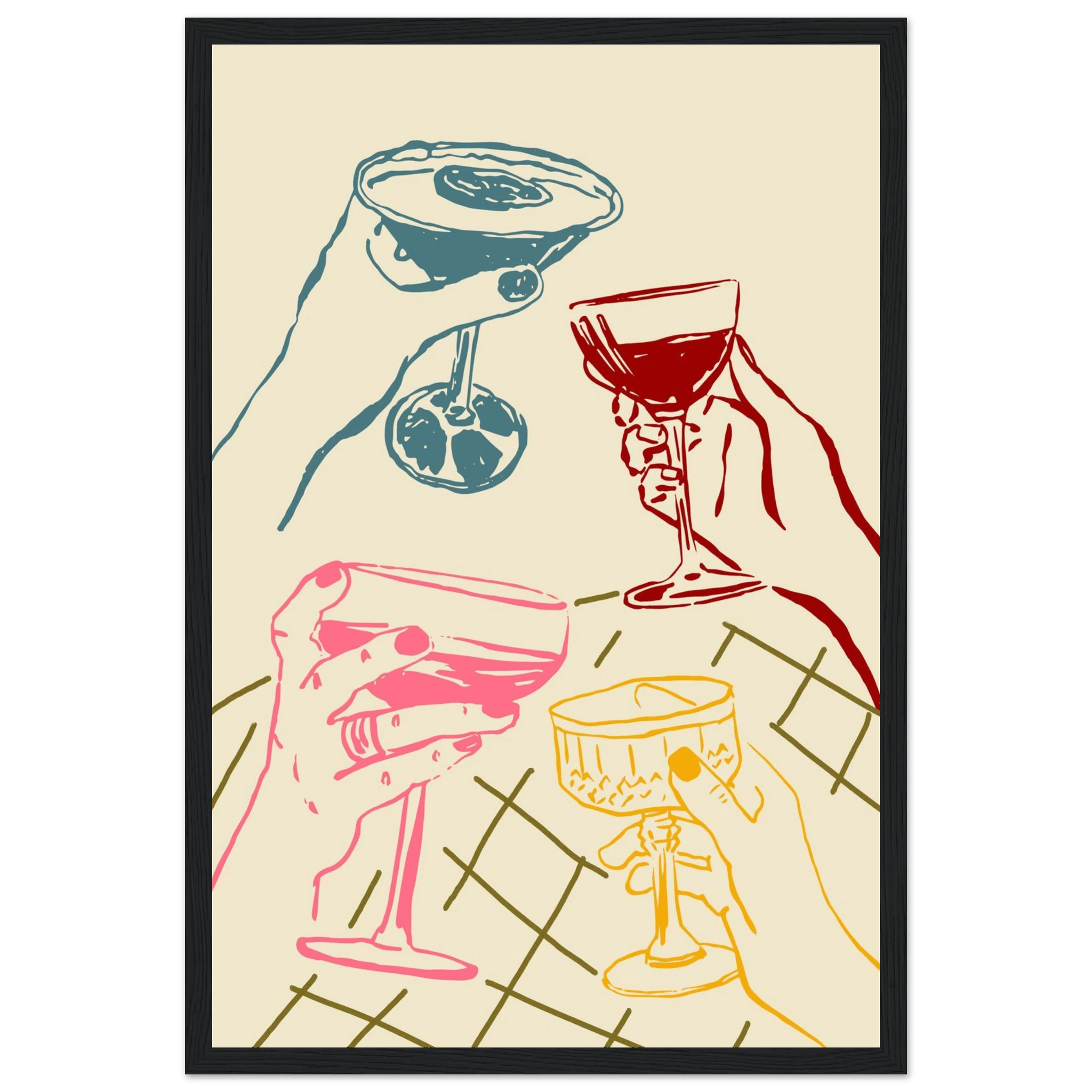 Cheers Print | Colourful Cocktail Glasses Wall Art | Kitchen Bar Poster - Evergreen Posters