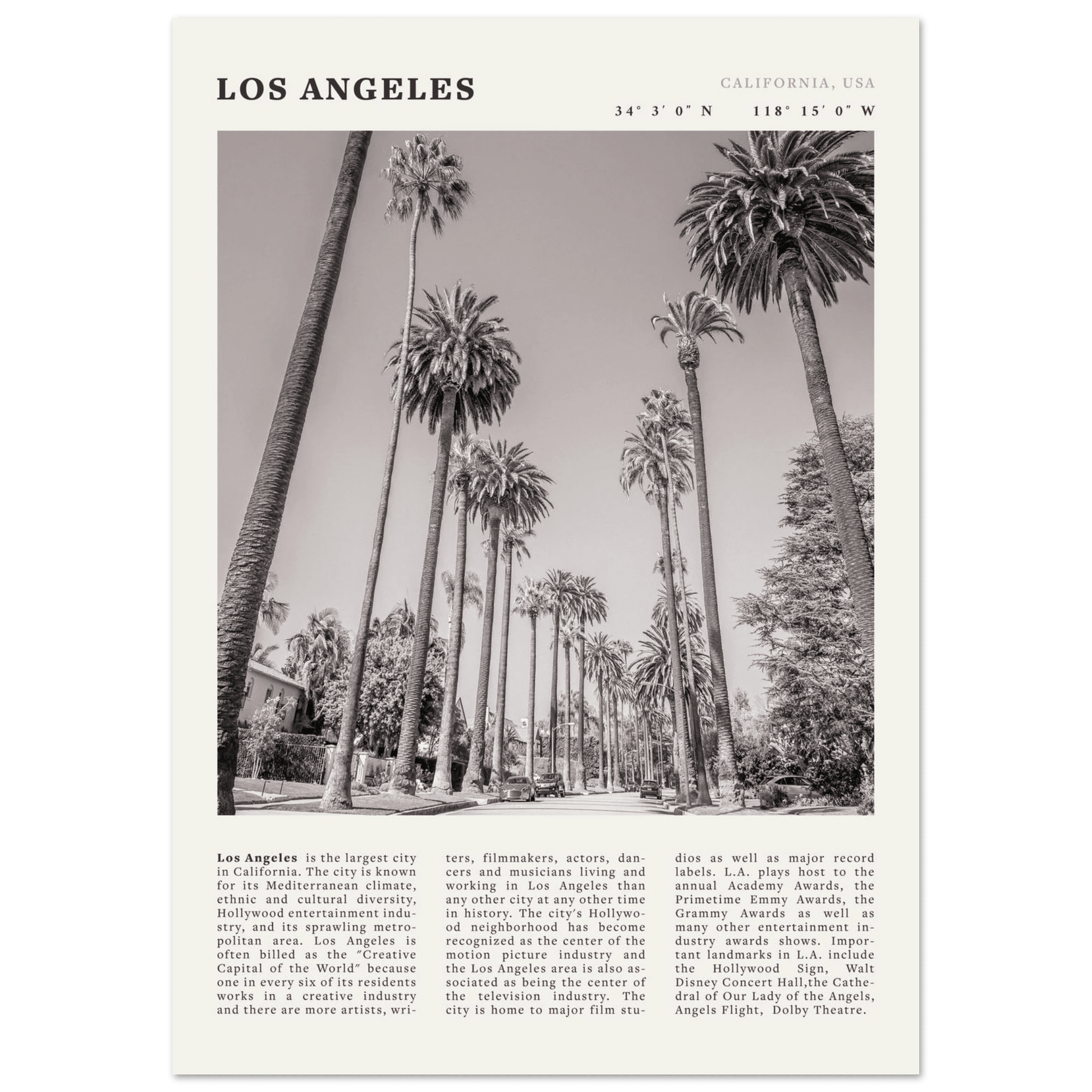 Los Angeles Poster | Black & White Palm Trees Wall Art | California Travel Print - Evergreen Posters