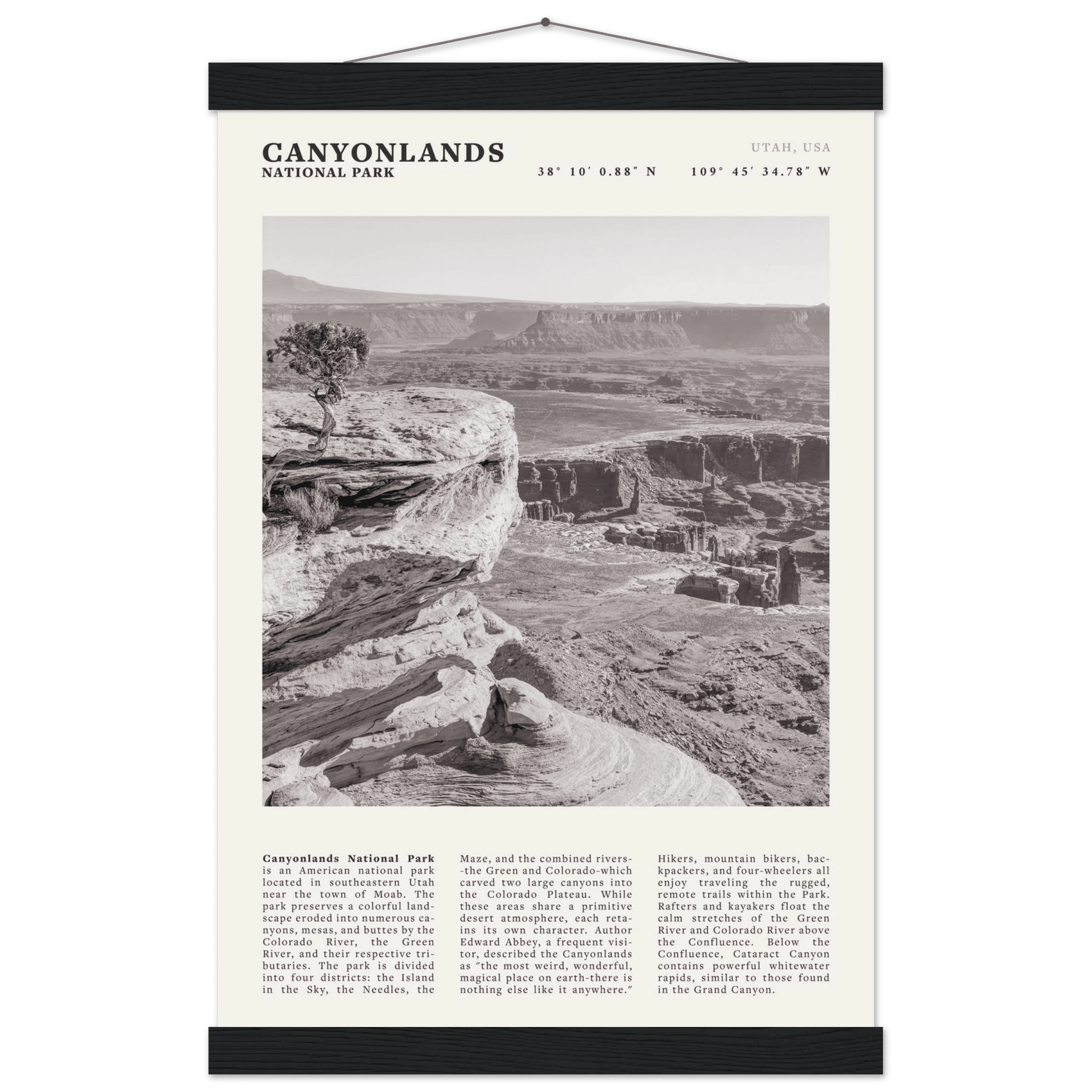 Canyonlands National Park Poster | Black & White Utah Wall Art | Canyon Travel Print - Evergreen Posters
