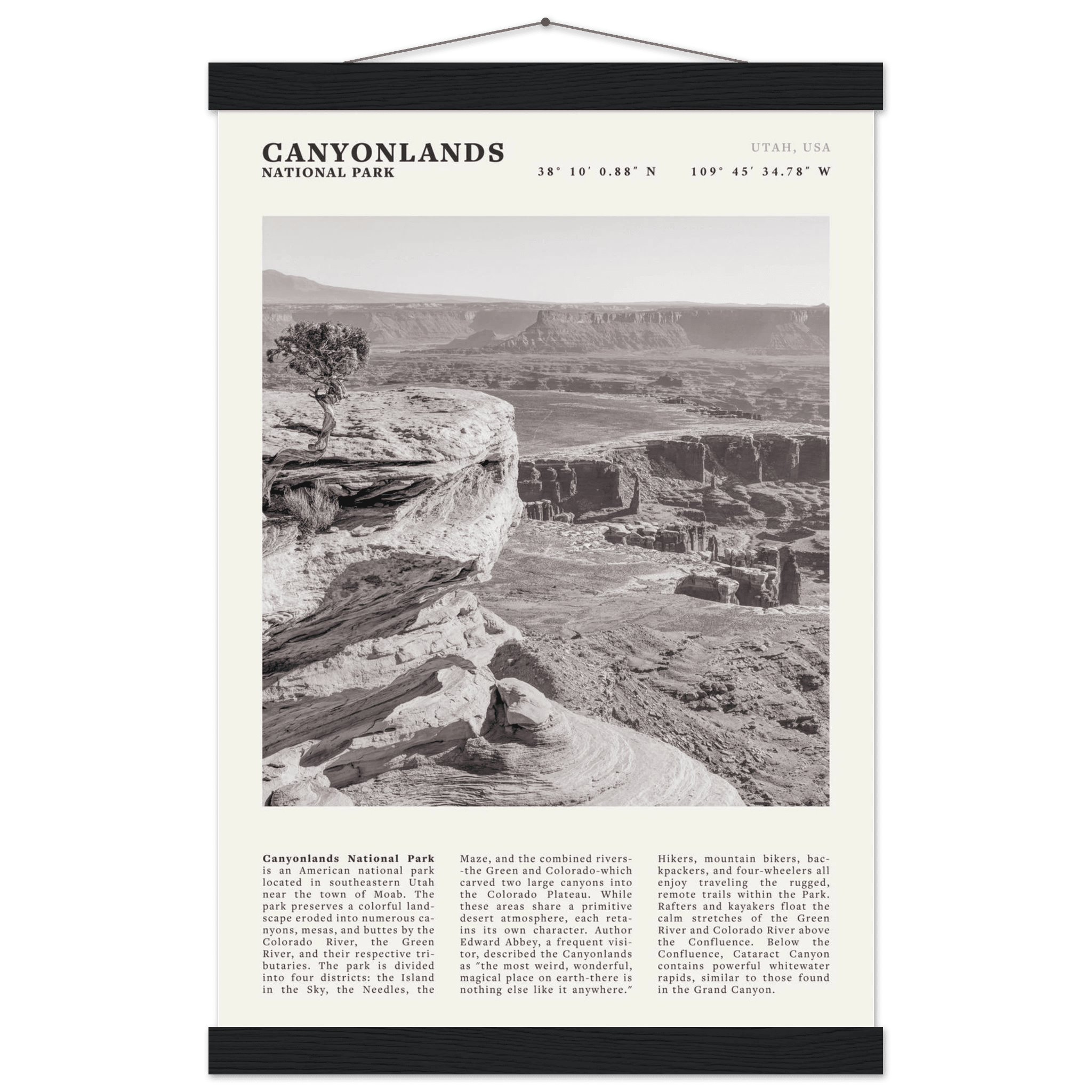 Canyonlands National Park Poster | Black & White Utah Wall Art | Canyon Travel Print - Evergreen Posters
