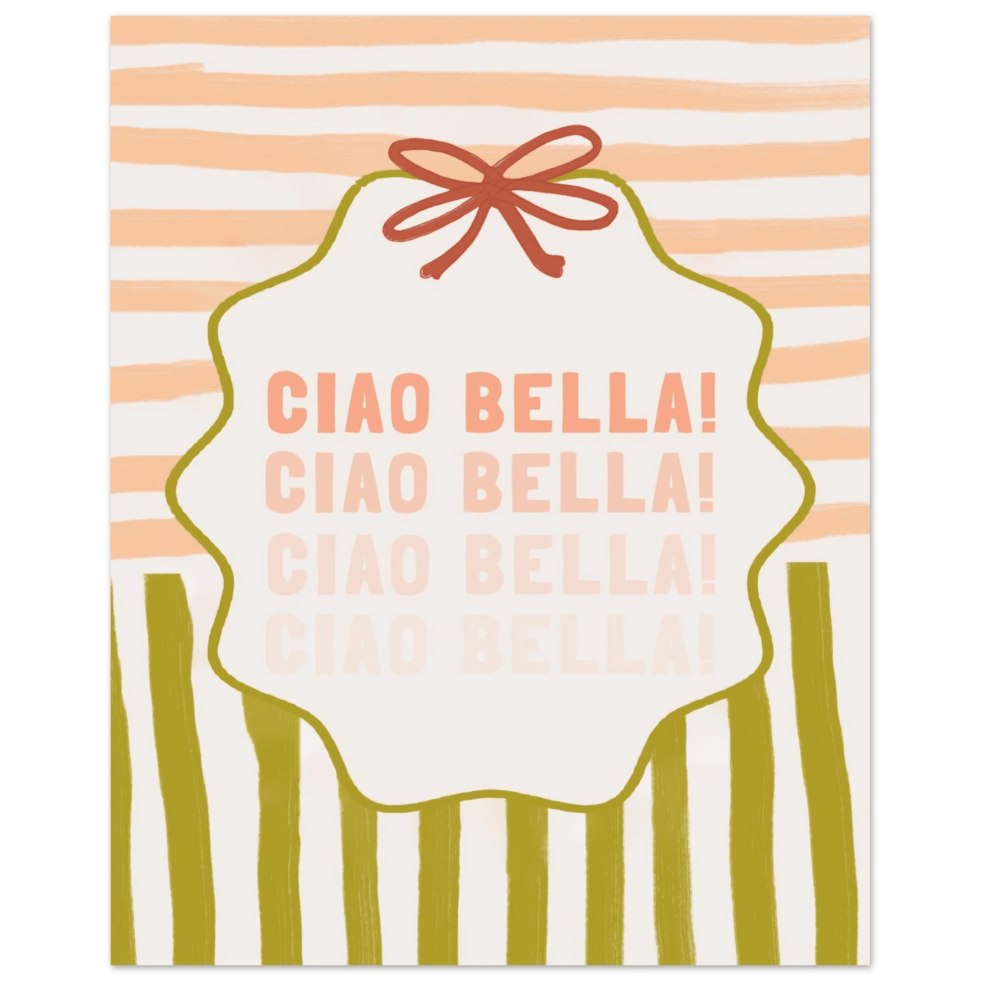 Ciao Bella Poster | Italian Typography Wall Art | Retro Stripe Bow Print | Cute Room Decor - Evergreen Posters