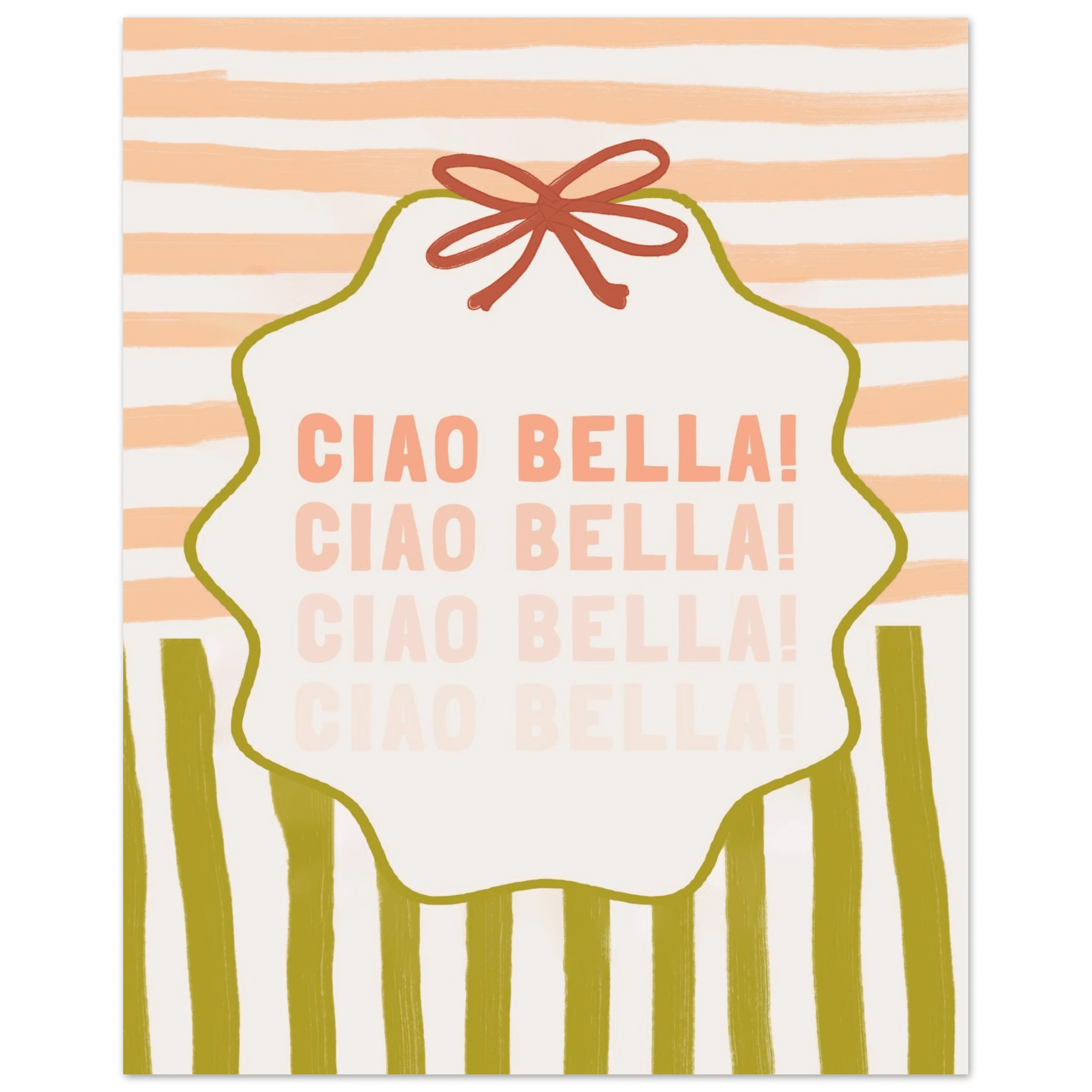 Ciao Bella Poster | Italian Typography Wall Art | Retro Stripe Bow Print | Cute Room Decor - Evergreen Posters