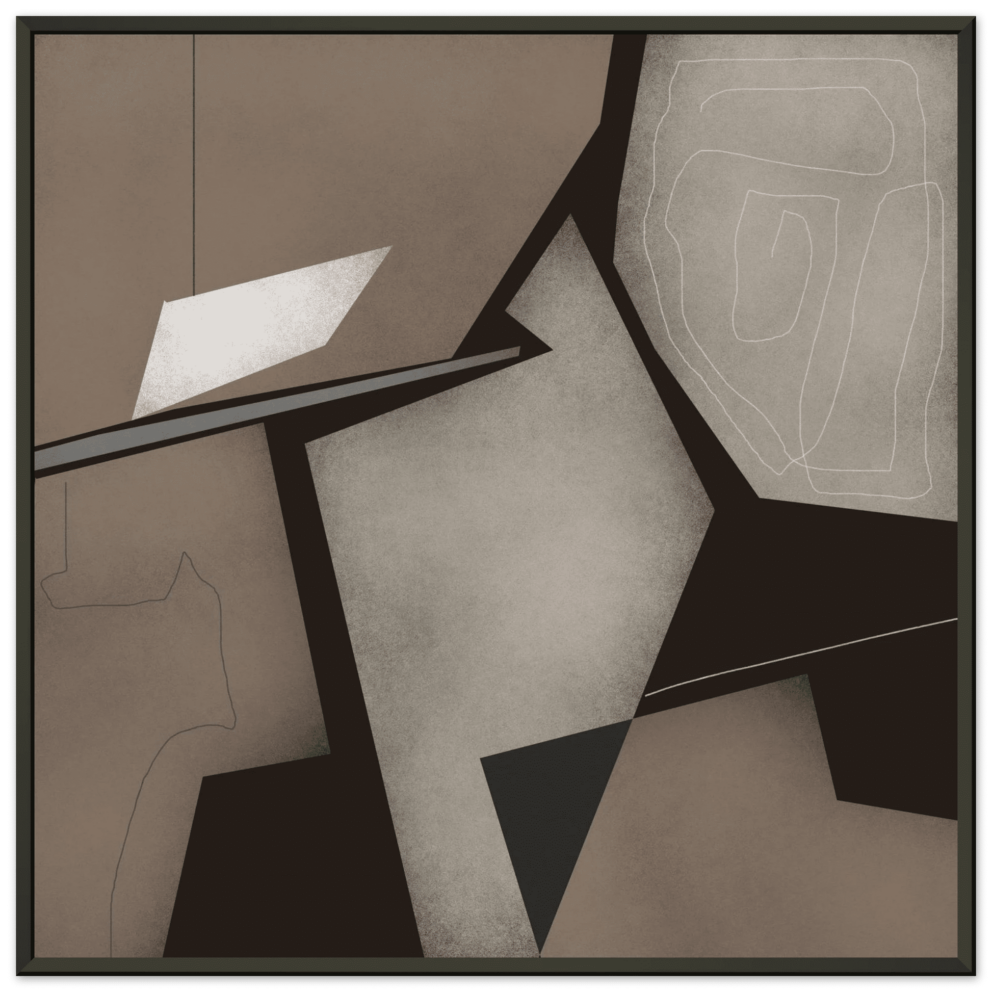 Taupe & Black Geometric Abstract Poster | Modern Square Wall Art | Neutral Decor Print - Evergreen Posters