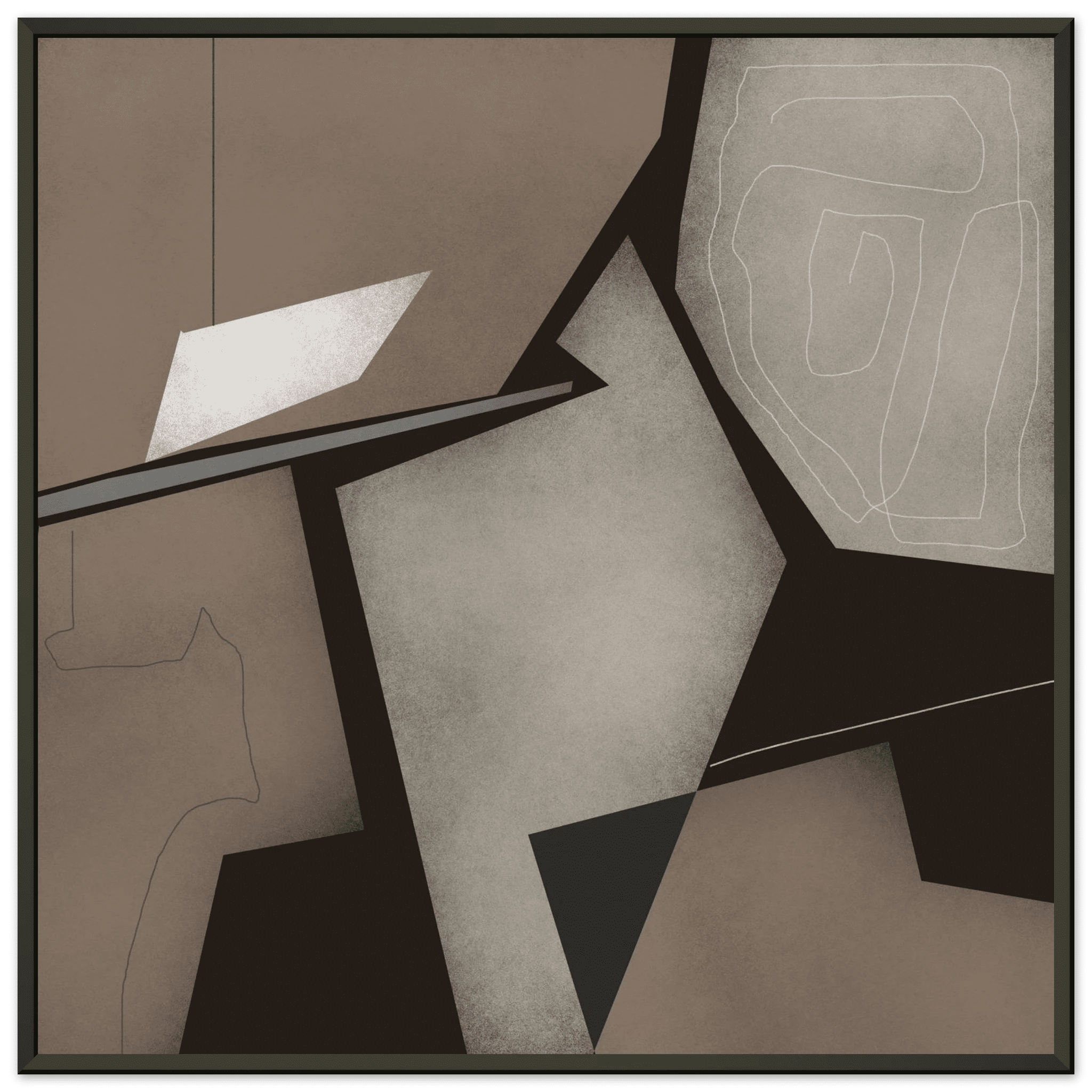 Taupe & Black Geometric Abstract Poster | Modern Square Wall Art | Neutral Decor Print - Evergreen Posters