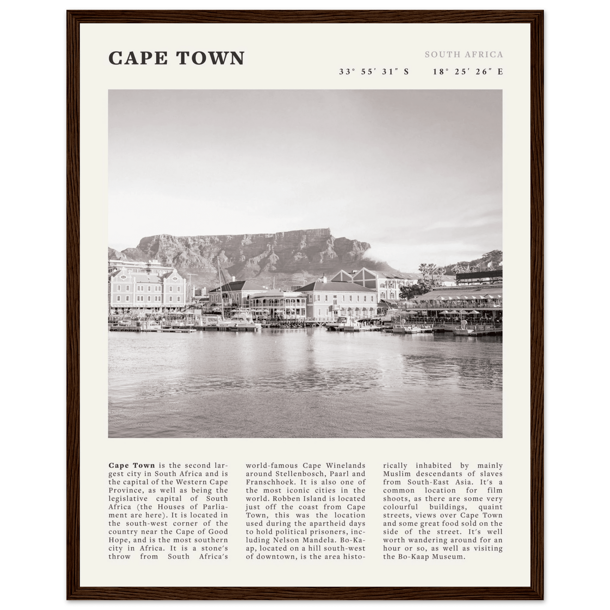 Cape Town Poster | Black & White Table Mountain Wall Art | South Africa Travel Print - Evergreen Posters