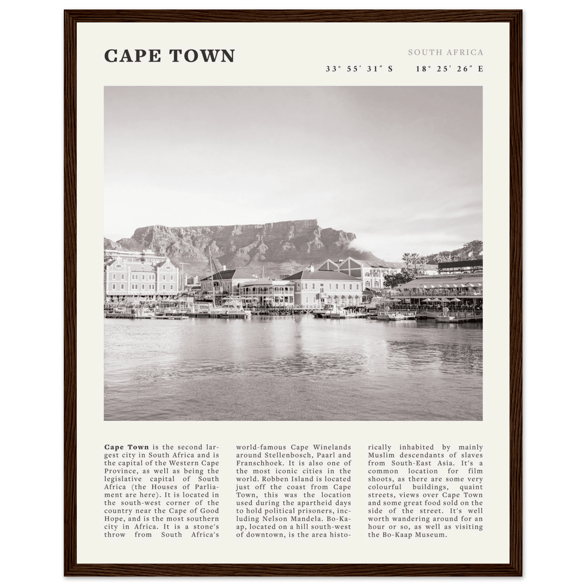 Cape Town Poster | Black & White Table Mountain Wall Art | South Africa Travel Print - Evergreen Posters