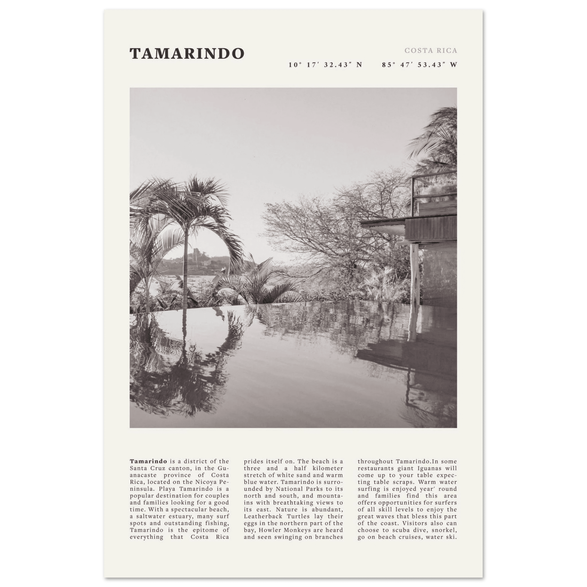 Tamarindo Poster | Black & White Costa Rica Beach Wall Art | Surf Travel Print - Evergreen Posters