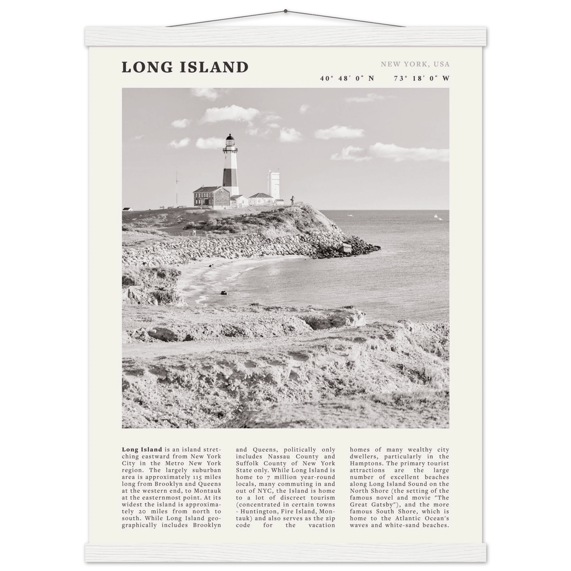 Long Island Poster | Black & White Montauk Lighthouse Wall Art | New York Print - Evergreen Posters