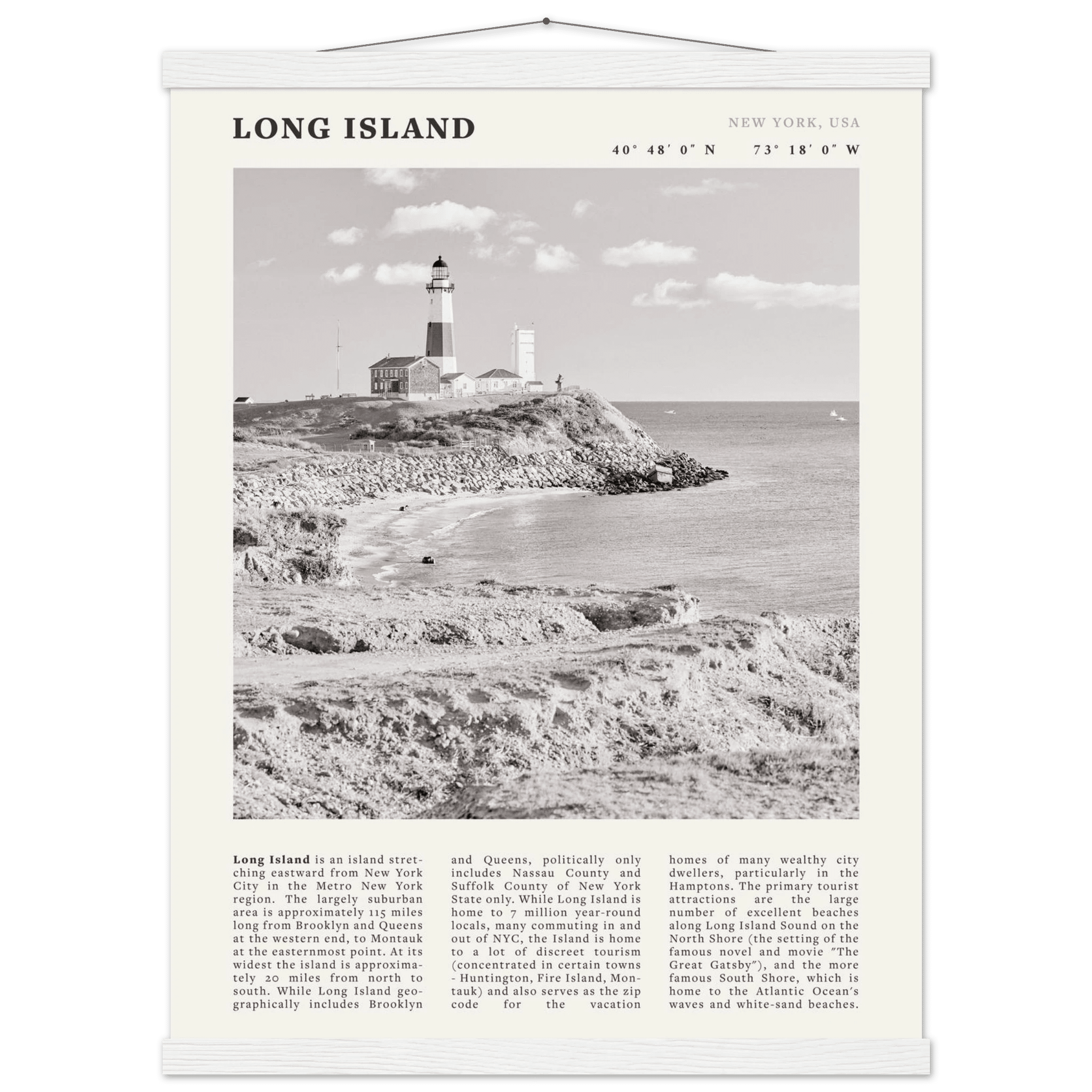 Long Island Poster | Black & White Montauk Lighthouse Wall Art | New York Print - Evergreen Posters