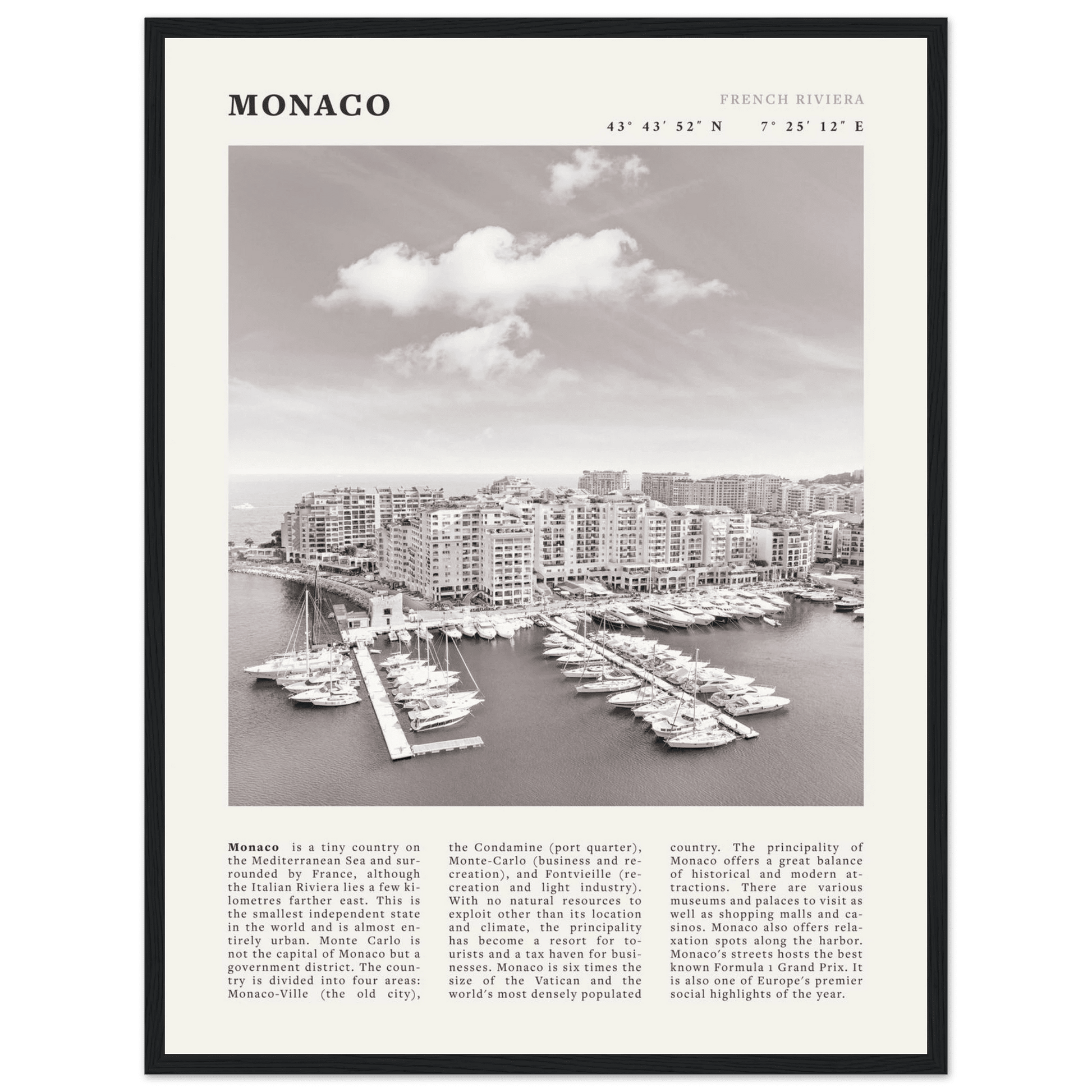 Monaco Poster Black and White – Vintage Monte Carlo Harbor Print (Digital & Printed Options) - Evergreen Posters