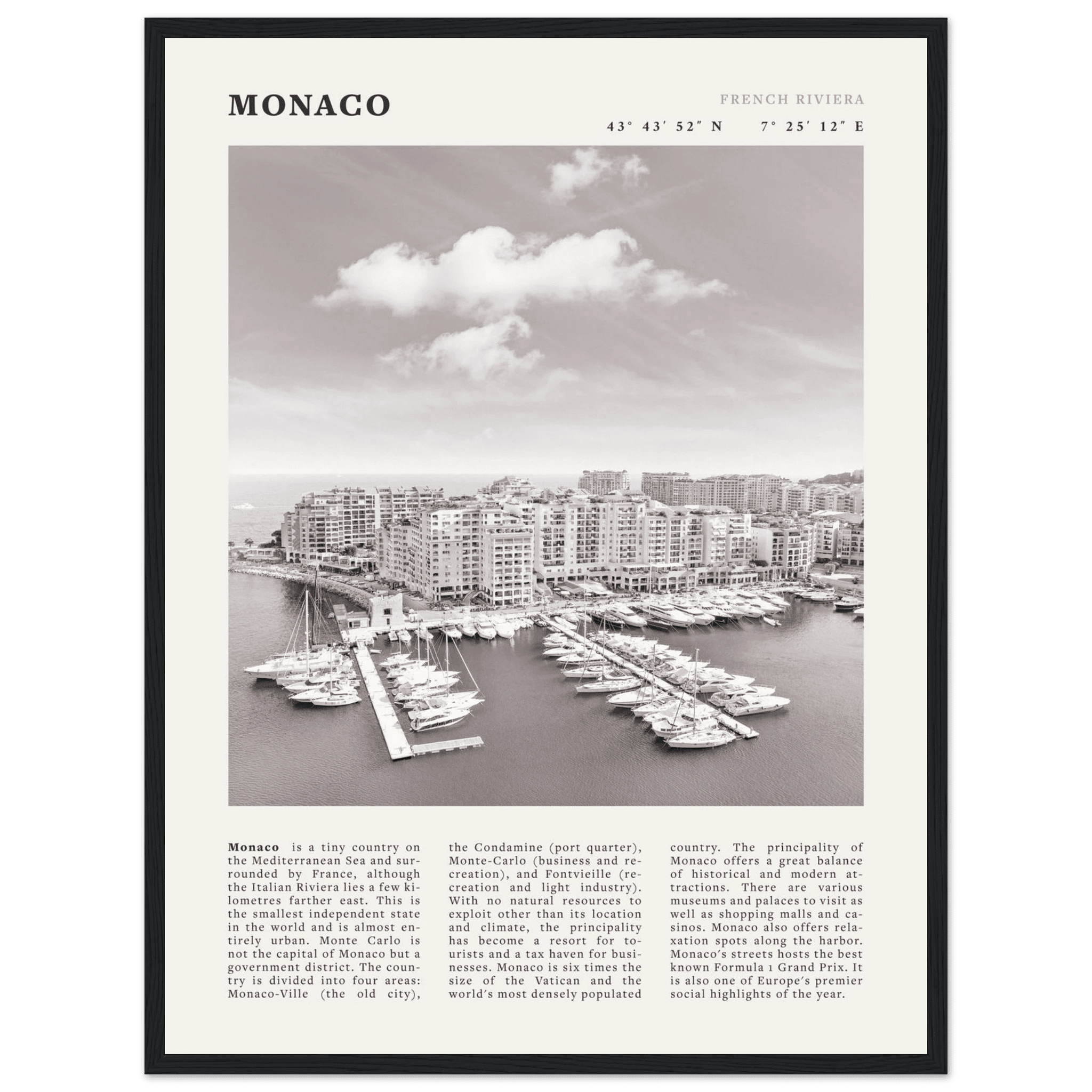 Monaco Poster Black and White – Vintage Monte Carlo Harbor Print (Digital & Printed Options) - Evergreen Posters