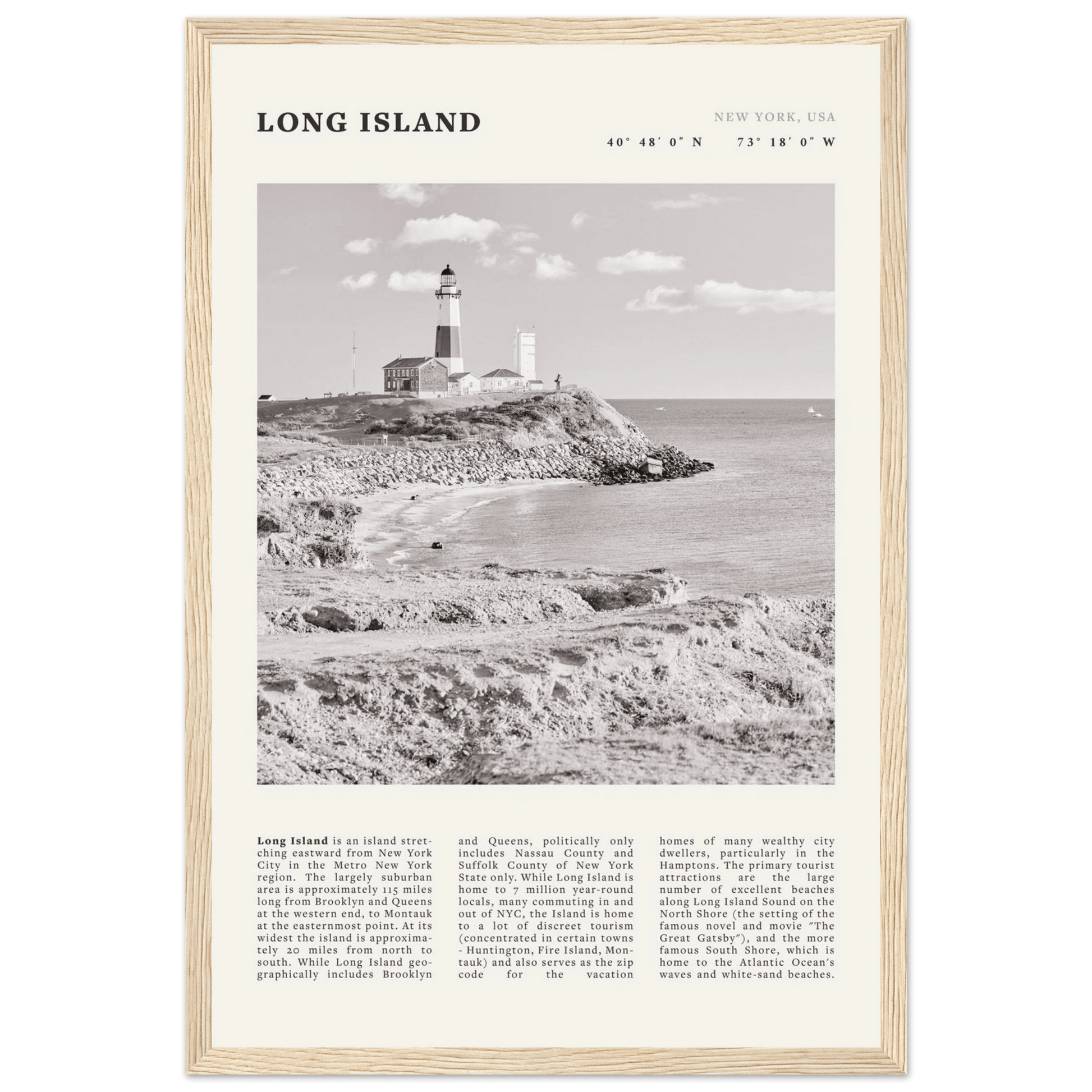 Long Island Poster | Black & White Montauk Lighthouse Wall Art | New York Print - Evergreen Posters
