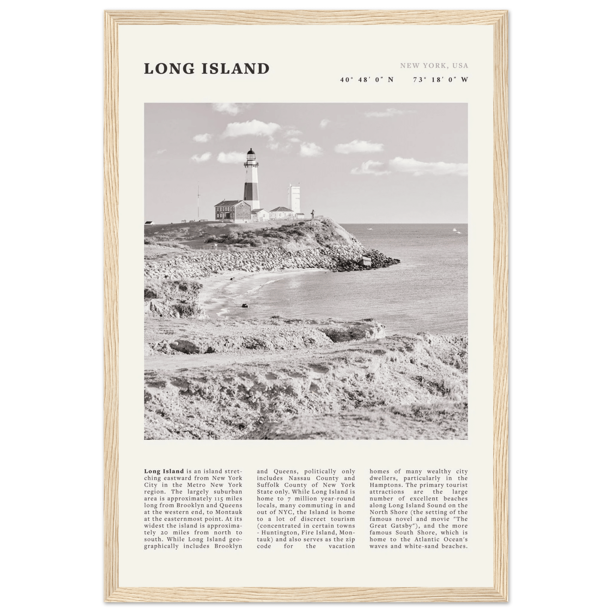 Long Island Poster | Black & White Montauk Lighthouse Wall Art | New York Print - Evergreen Posters