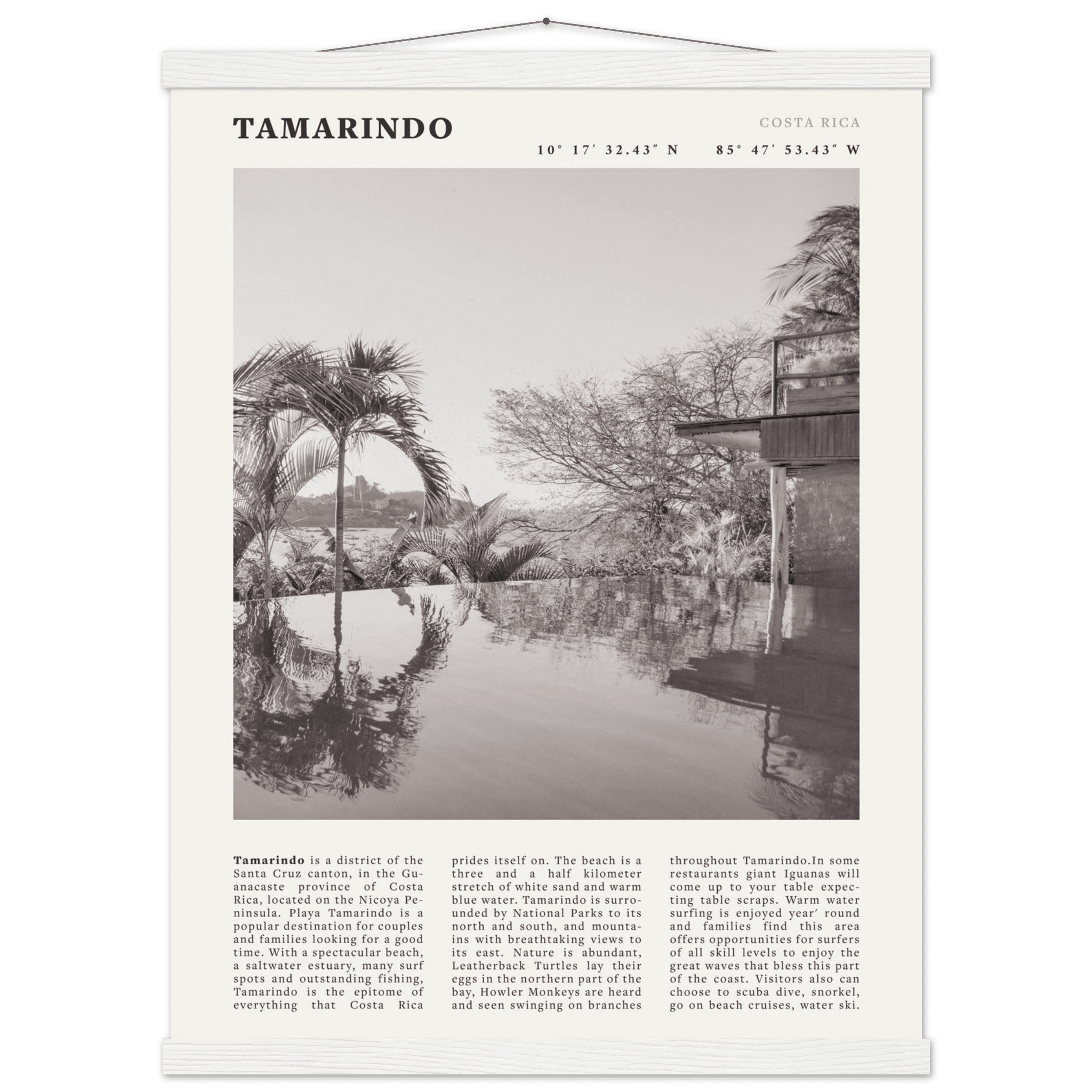 Tamarindo Poster | Black & White Costa Rica Beach Wall Art | Surf Travel Print - Evergreen Posters