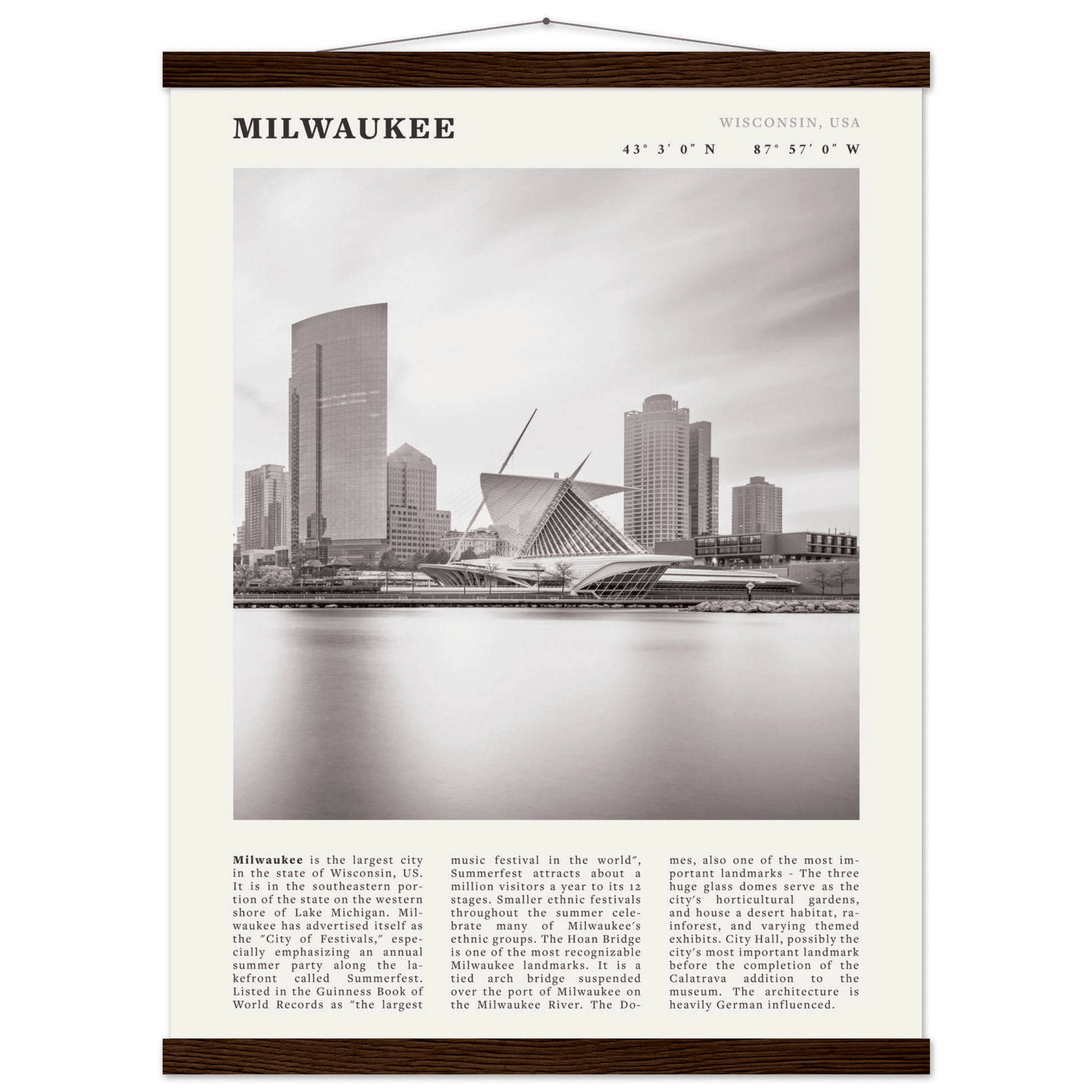 Milwaukee Poster | Black & White Wisconsin City Wall Art | USA Travel Print - Evergreen Posters