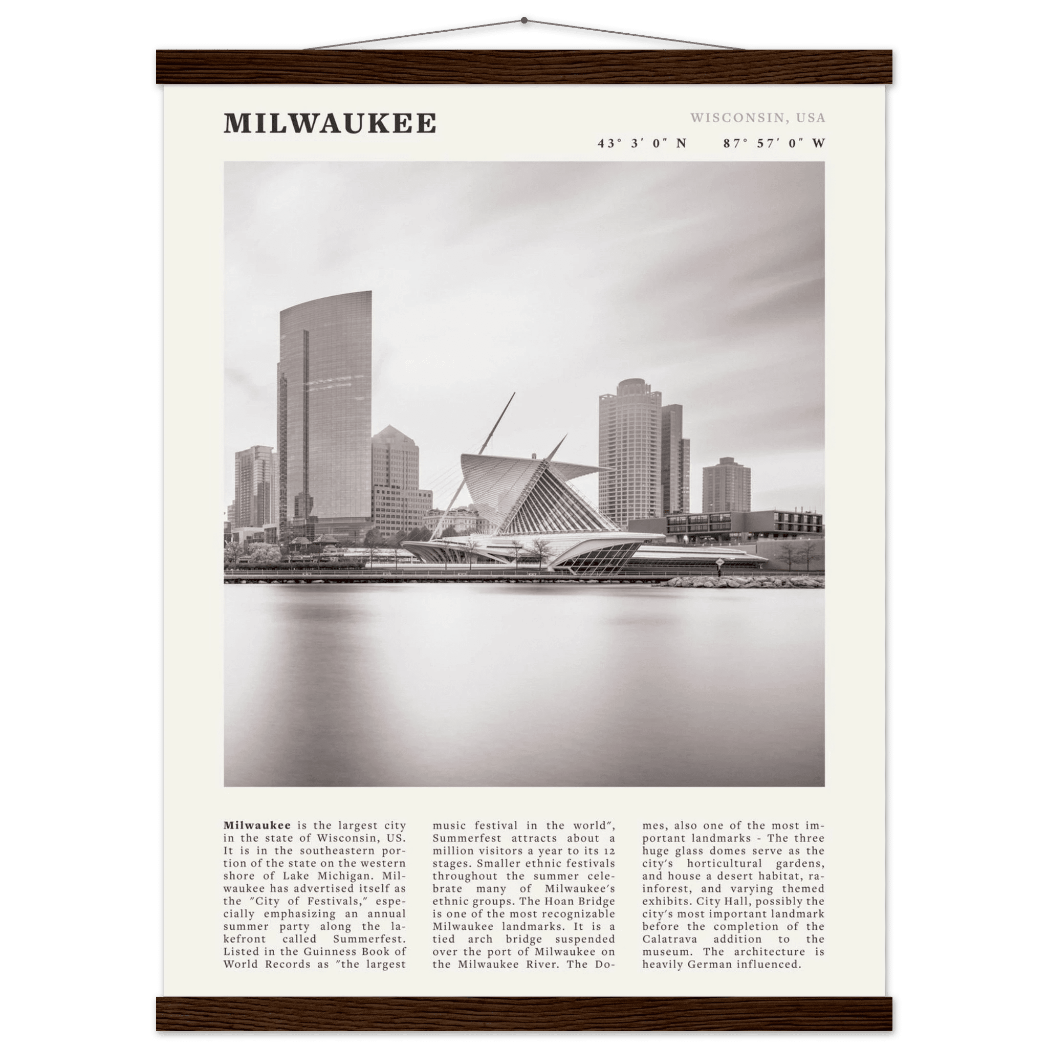 Milwaukee Poster | Black & White Wisconsin City Wall Art | USA Travel Print - Evergreen Posters