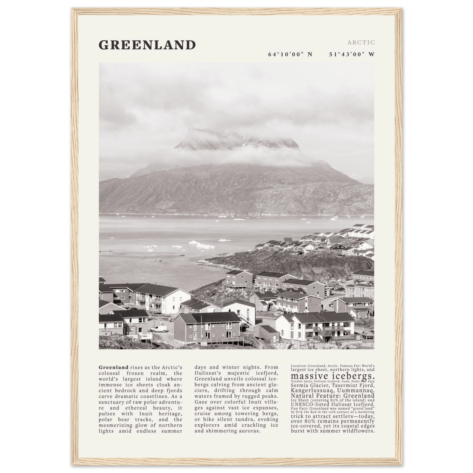 Greenland Poster Black and White – Vintage Arctic Fjord Landscape Print (Digital & Printed Options) - Evergreen Posters