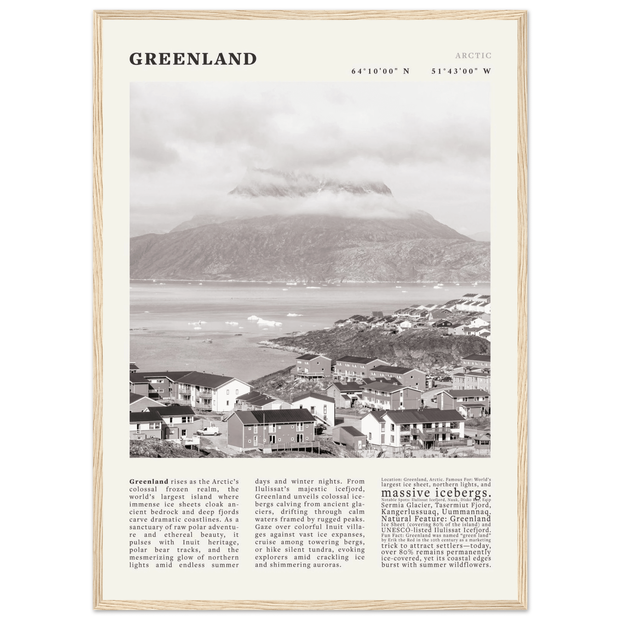 Greenland Poster Black and White – Vintage Arctic Fjord Landscape Print (Digital & Printed Options) - Evergreen Posters