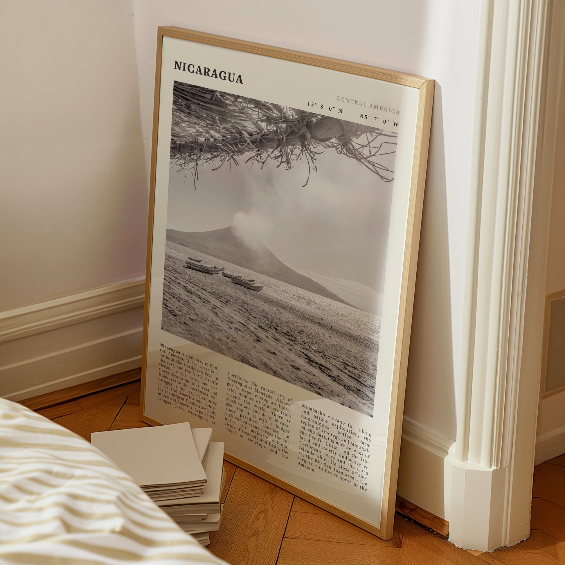 Nicaragua Poster | Black & White Volcano Wall Art | Central America Travel Print - Evergreen Posters