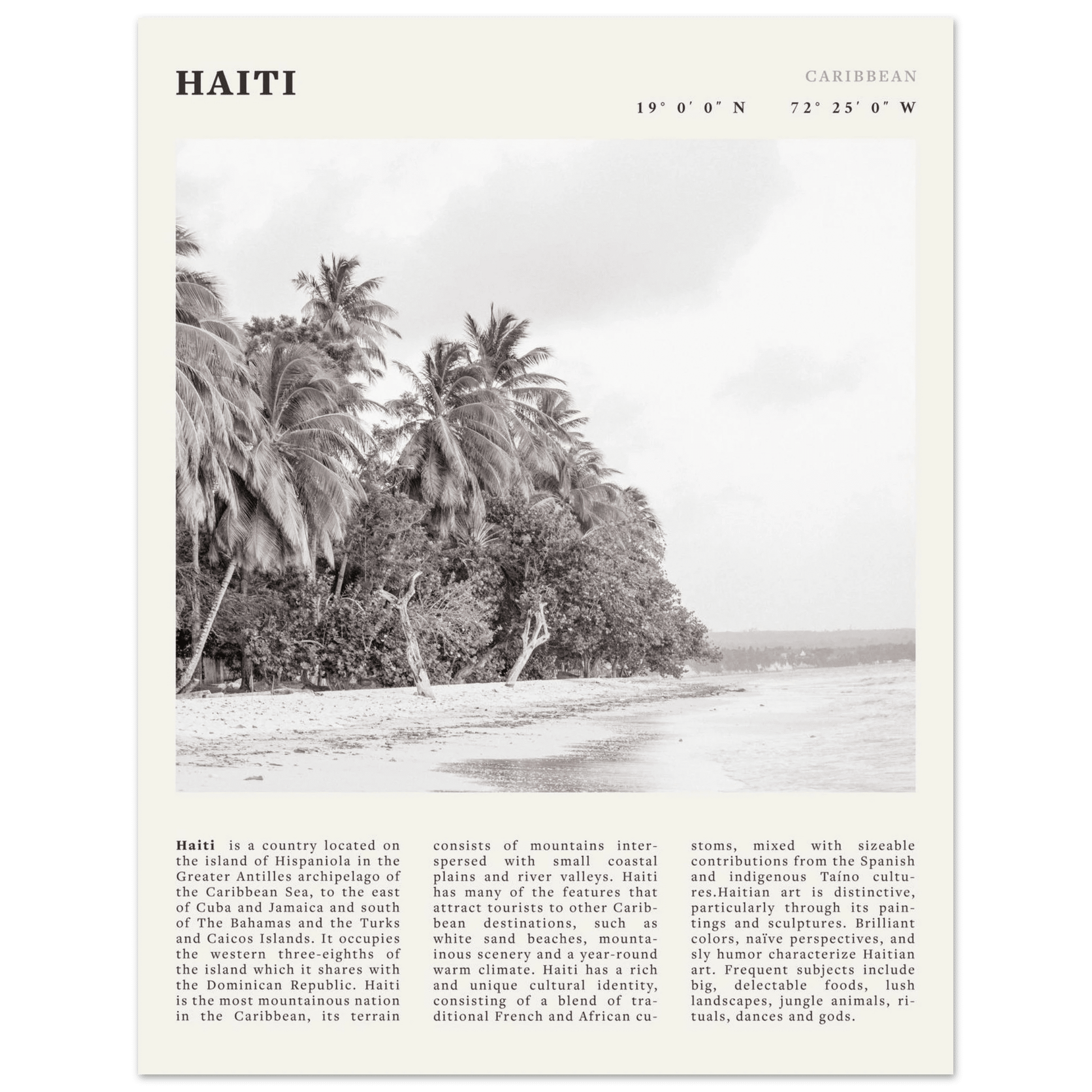 Haiti Poster | Black & White Caribbean Beach Wall Art | Tropical Travel Print - Evergreen Posters