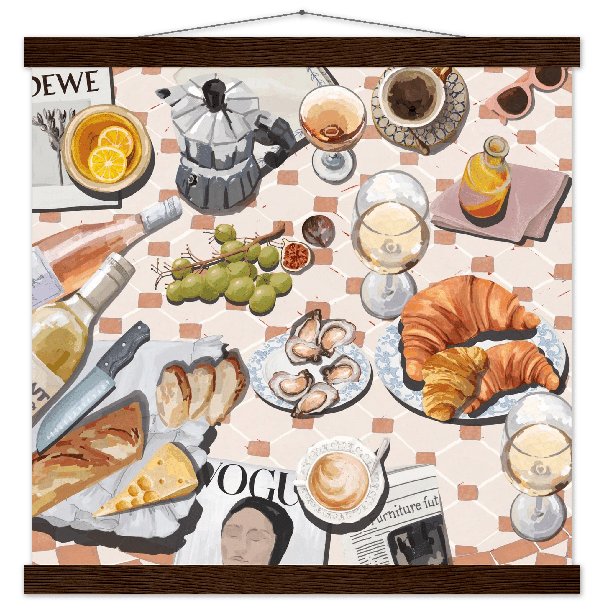 French Brunch Poster | Kitchen Decor Food Wall Art | Croissant & Coffee Square Print - Evergreen Posters - 9