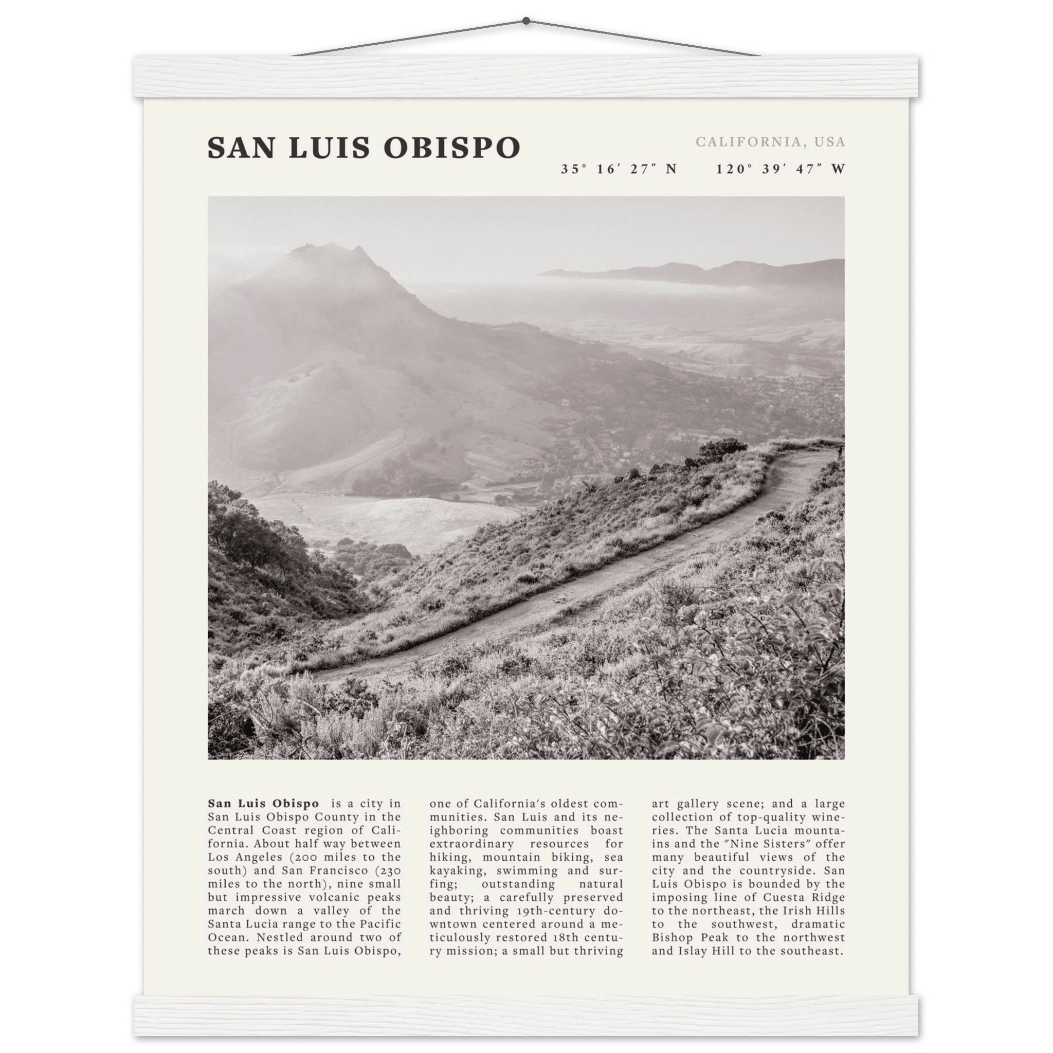 San Luis Obispo Poster | Black & White California Wall Art | SLO Travel Print - Evergreen Posters