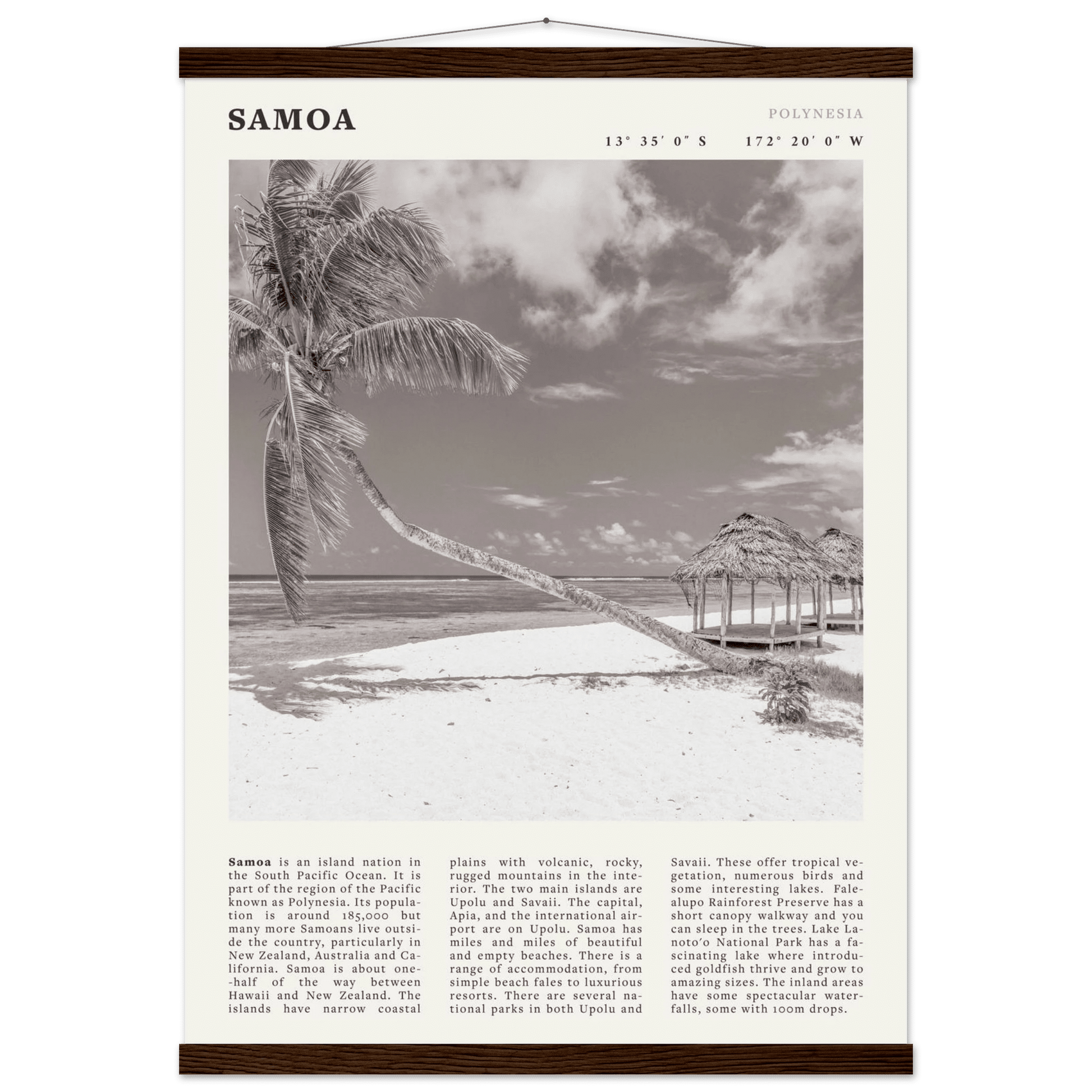 Samoa Poster | Black & White South Pacific Beach Wall Art | Polynesia Travel Print - Evergreen Posters