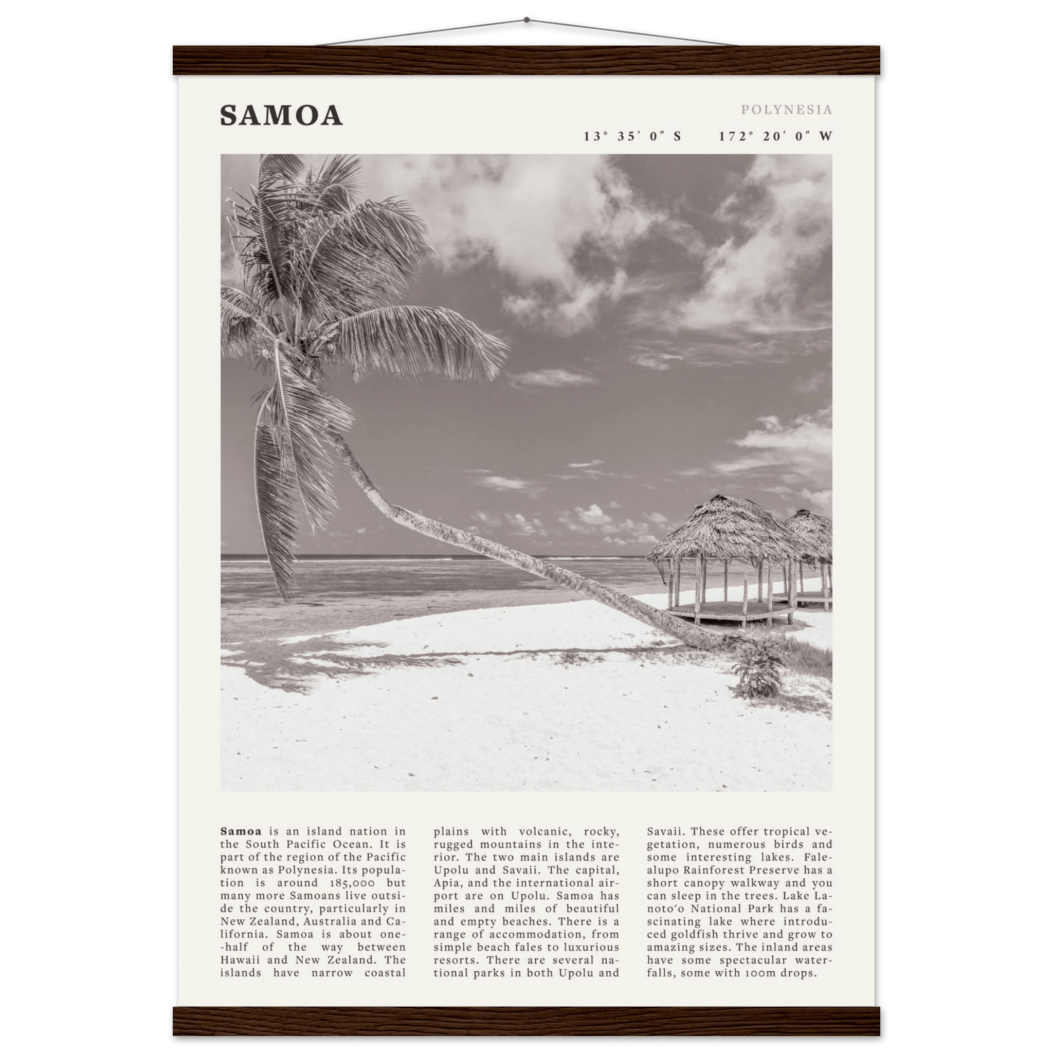 Samoa Poster | Black & White South Pacific Beach Wall Art | Polynesia Travel Print - Evergreen Posters