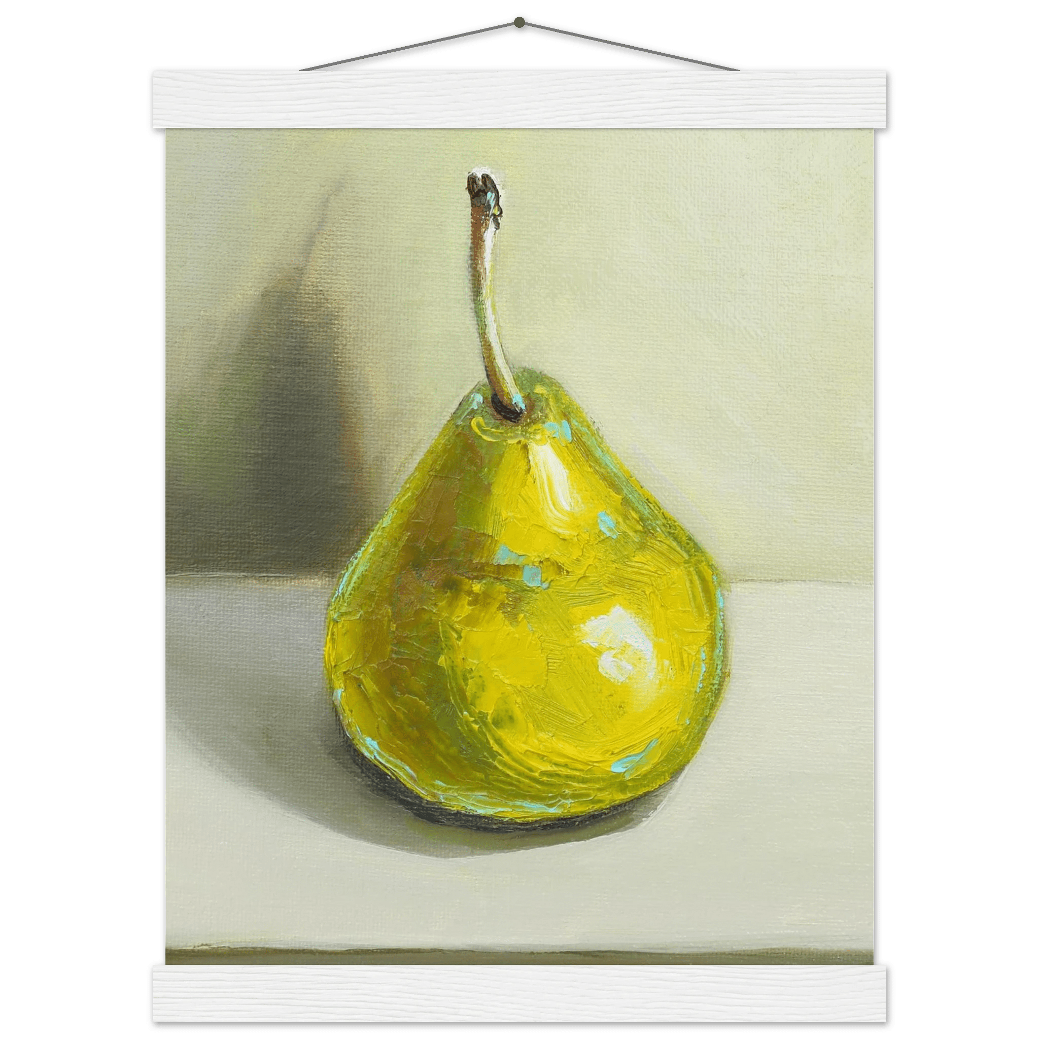Pear Print | Green Pear Oil Painting Wall Art | Kitchen Poster - Evergreen Posters