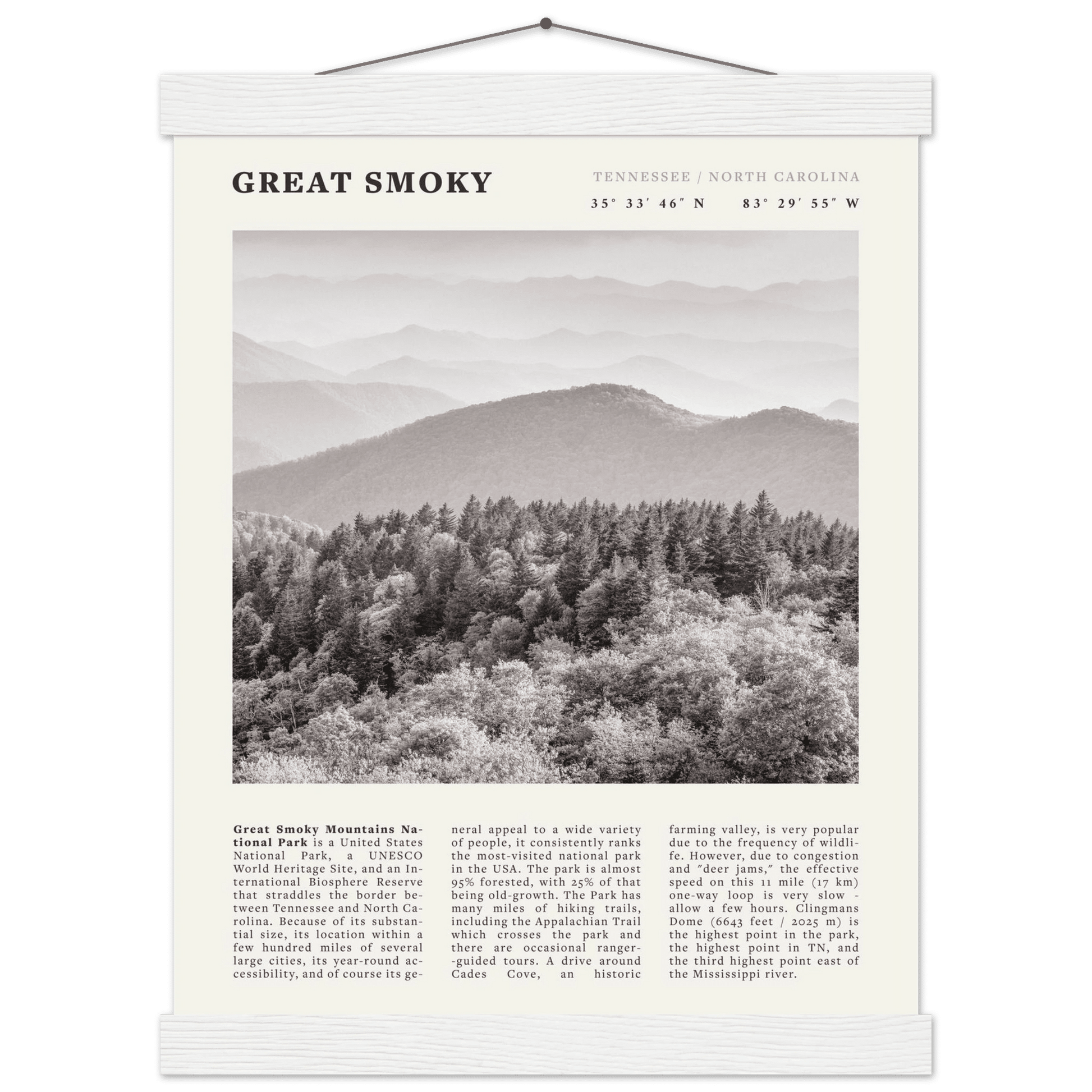 Great Smoky Mountains Poster | Black & White National Park Wall Art | Tennessee Print - Evergreen Posters