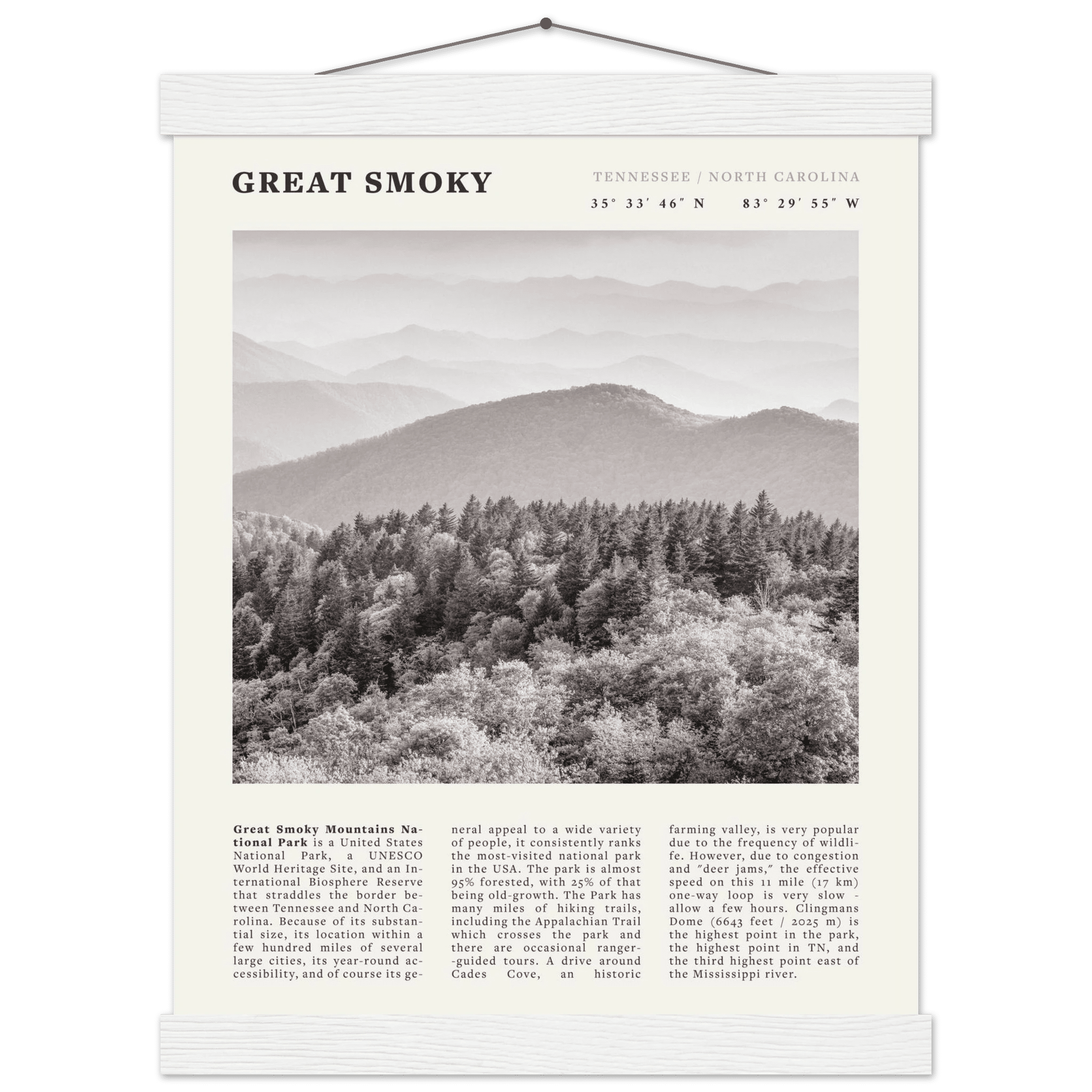 Great Smoky Mountains Poster | Black & White National Park Wall Art | Tennessee Print - Evergreen Posters