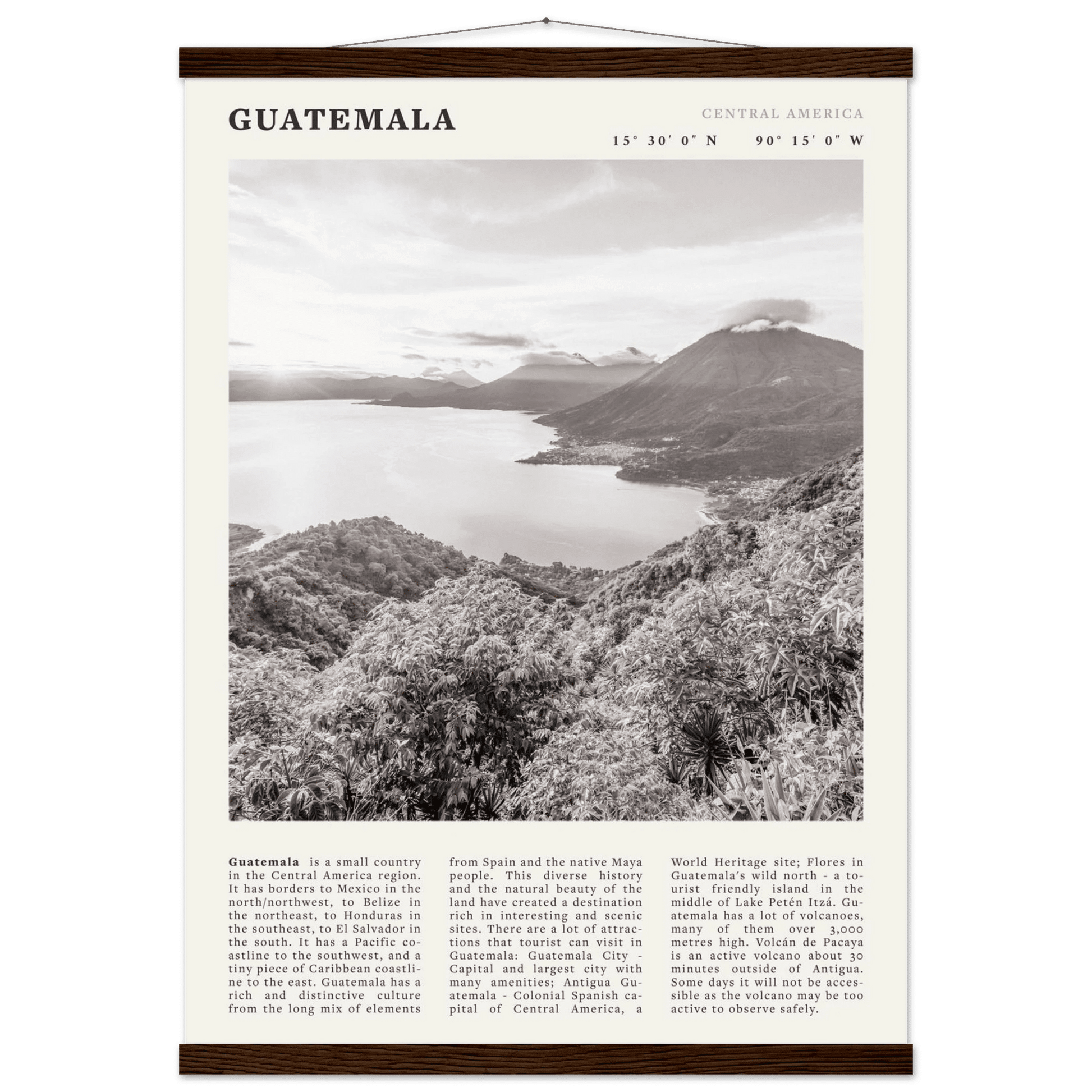 Guatemala Poster | Black & White Lake Atitlan Wall Art | Central America Travel Print - Evergreen Posters