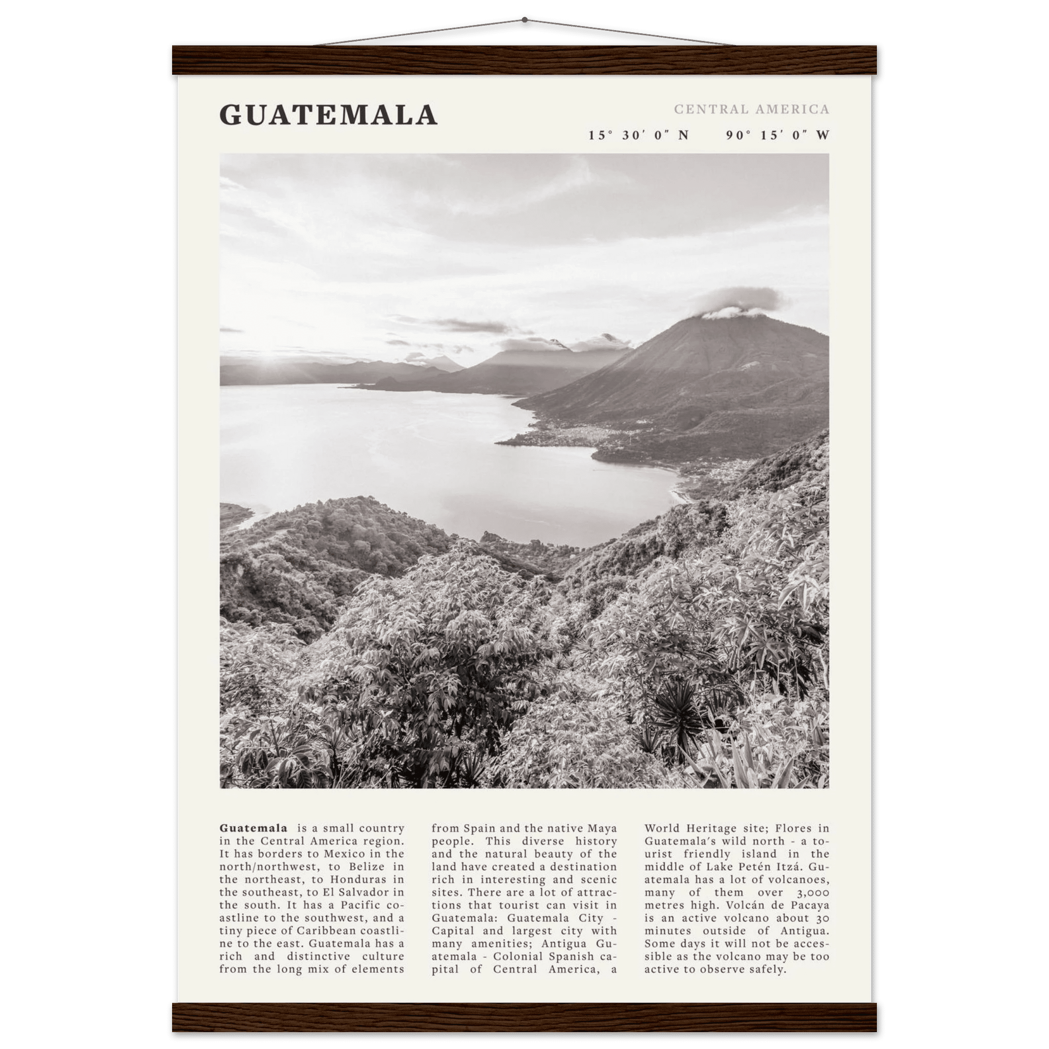 Guatemala Poster | Black & White Lake Atitlan Wall Art | Central America Travel Print - Evergreen Posters