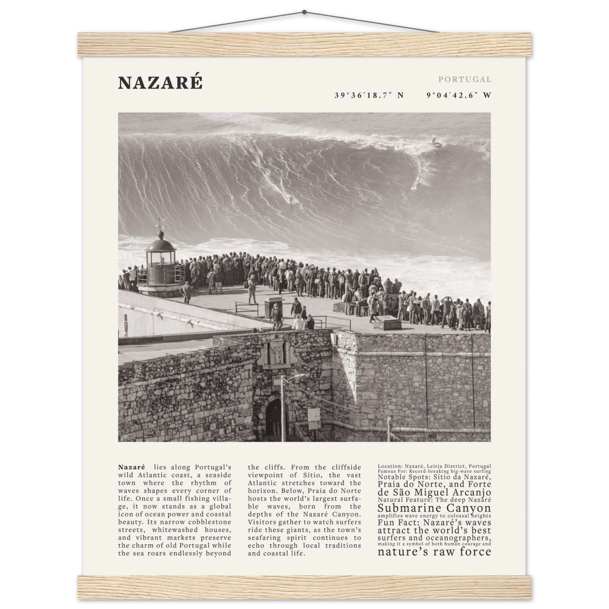 Nazaré Portugal Poster Black and White – Vintage Big Waves Surf Print (Digital & Printed Options) - Evergreen Posters