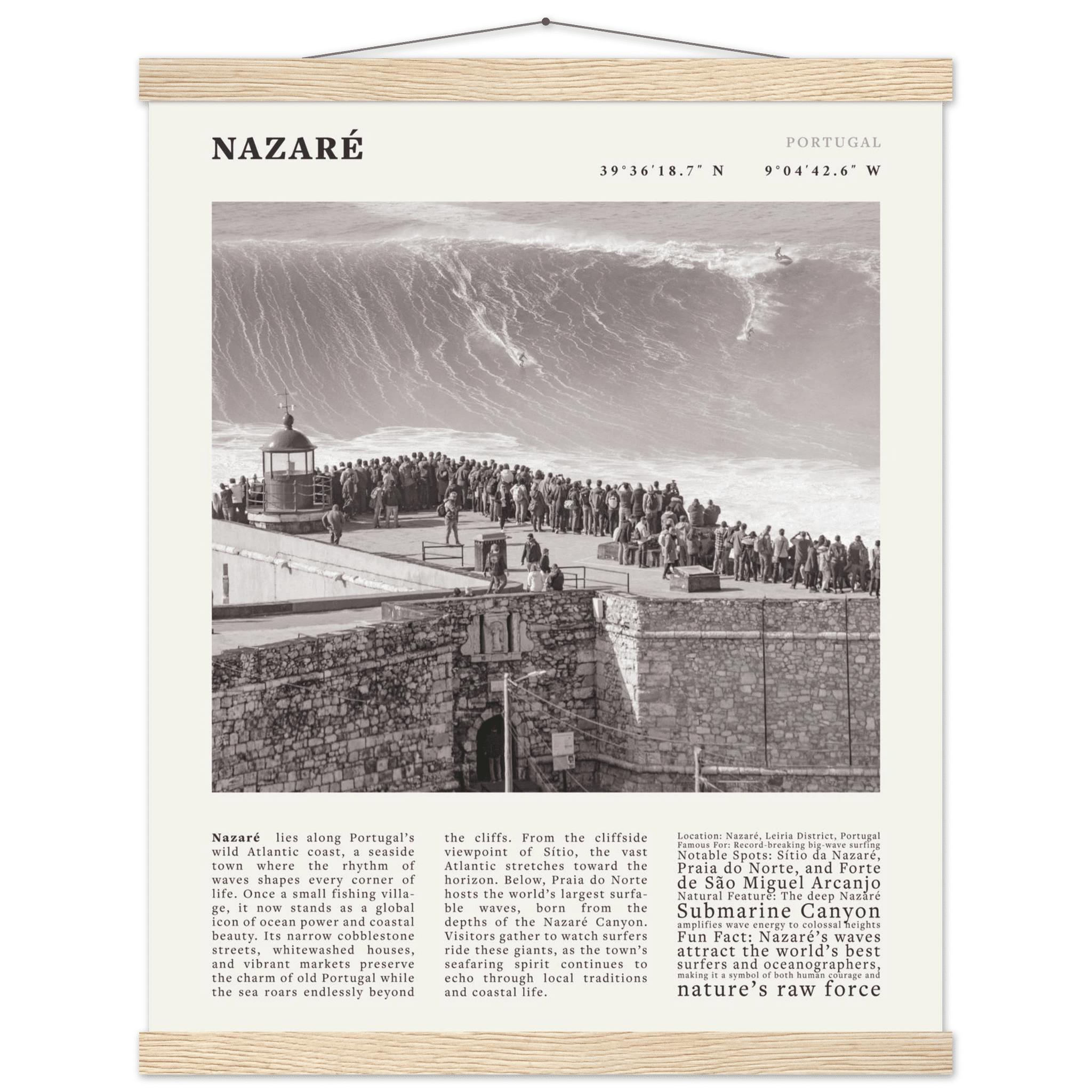 Nazaré Portugal Poster Black and White – Vintage Big Waves Surf Print (Digital & Printed Options) - Evergreen Posters