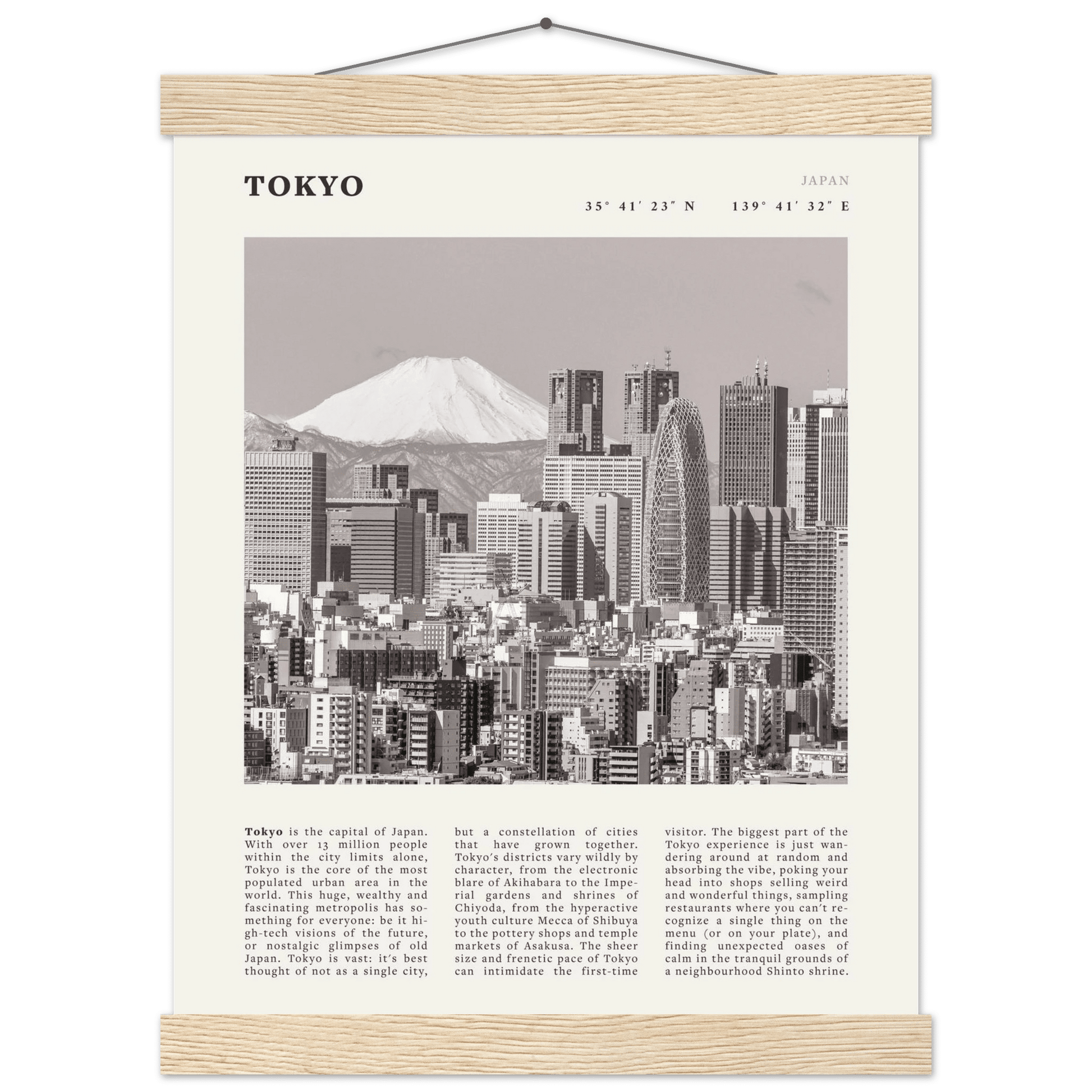 Tokyo Poster | Black & White Mount Fuji Skyline Wall Art | Japan Travel Print - Evergreen Posters