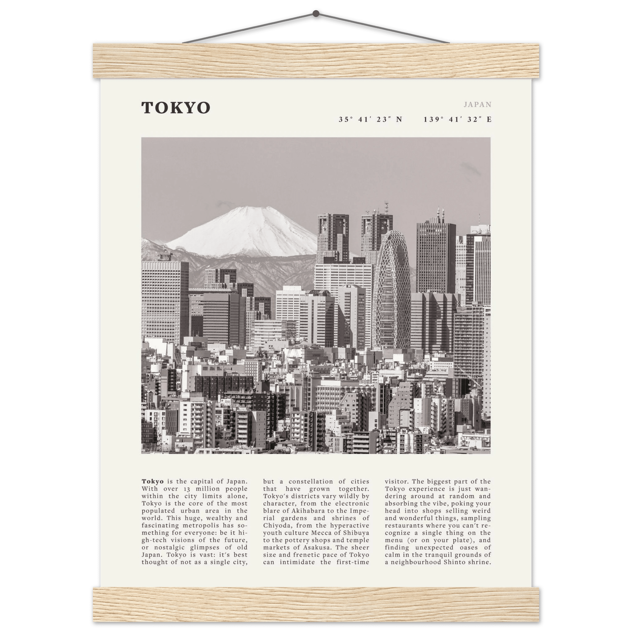 Tokyo Poster | Black & White Mount Fuji Skyline Wall Art | Japan Travel Print - Evergreen Posters