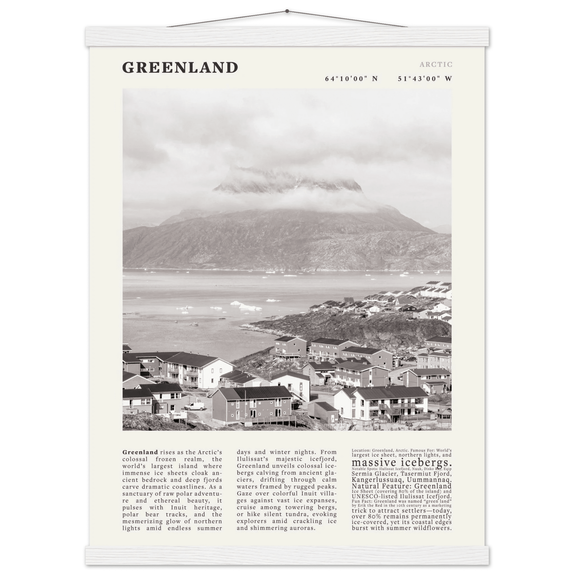 Greenland Poster Black and White – Vintage Arctic Fjord Landscape Print (Digital & Printed Options) - Evergreen Posters