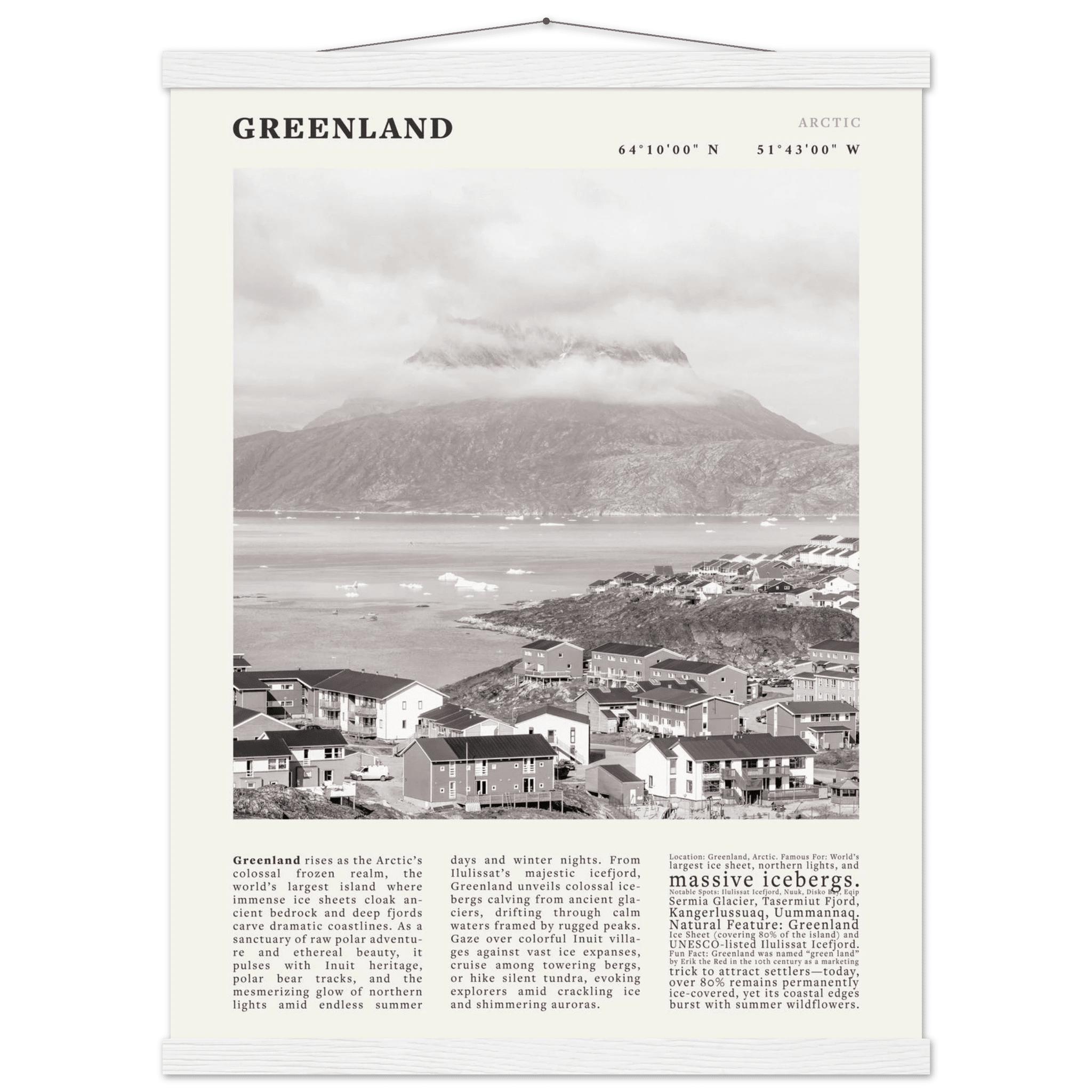 Greenland Poster Black and White – Vintage Arctic Fjord Landscape Print (Digital & Printed Options) - Evergreen Posters
