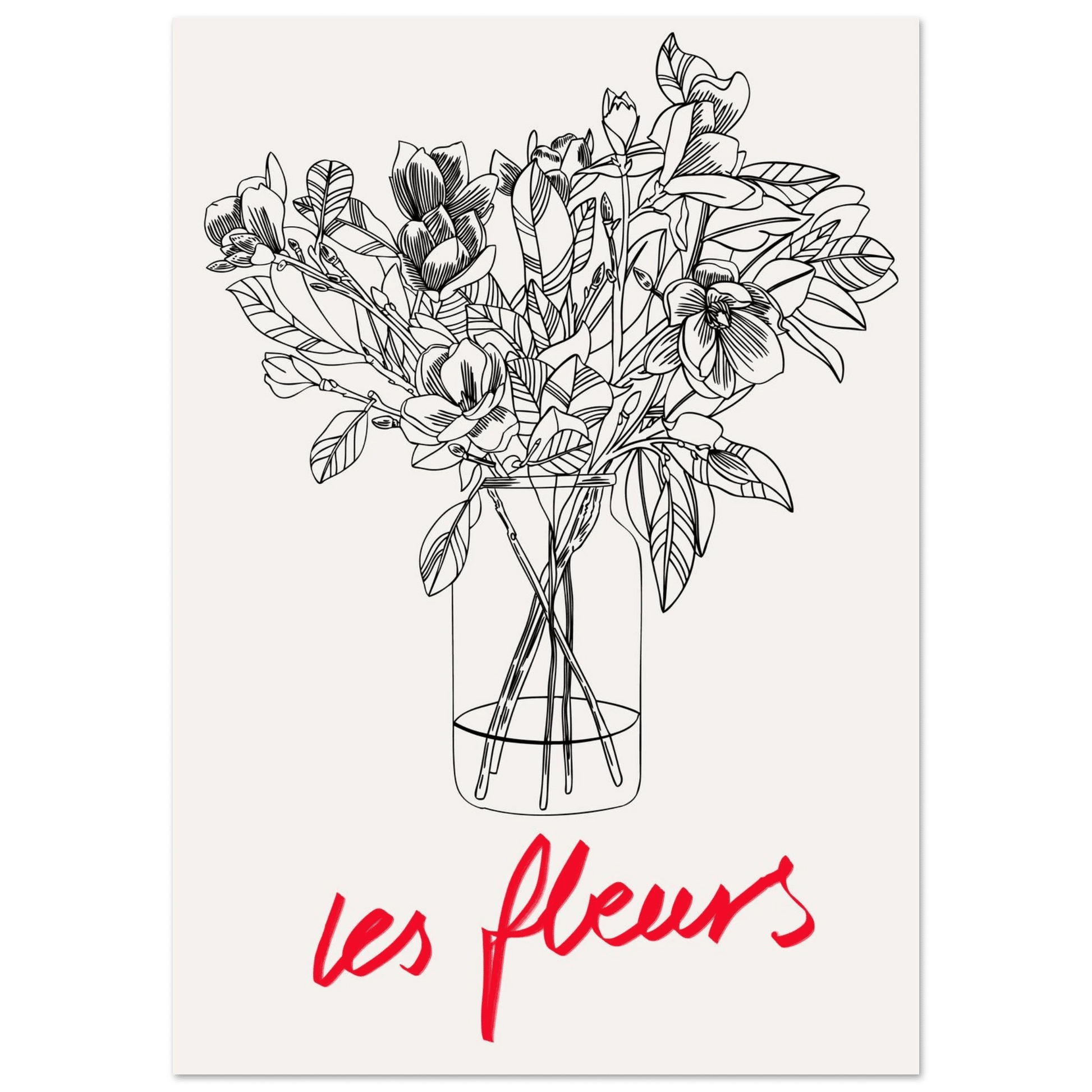 Les Fleurs Botanical Poster | French Flower Line Art Print | Minimalist Floral Wall Decor - Evergreen Posters