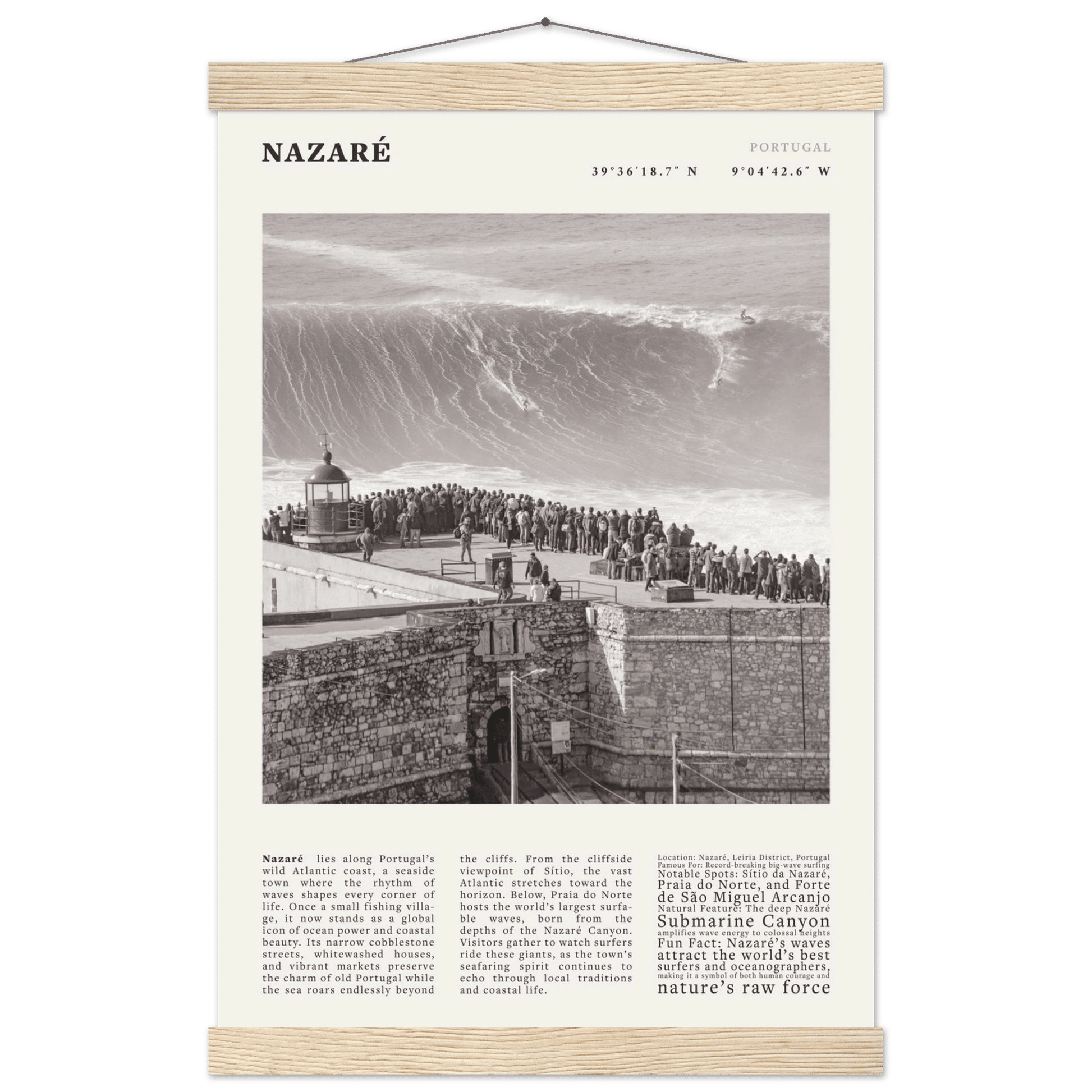Nazaré Portugal Poster Black and White – Vintage Big Waves Surf Print (Digital & Printed Options) - Evergreen Posters