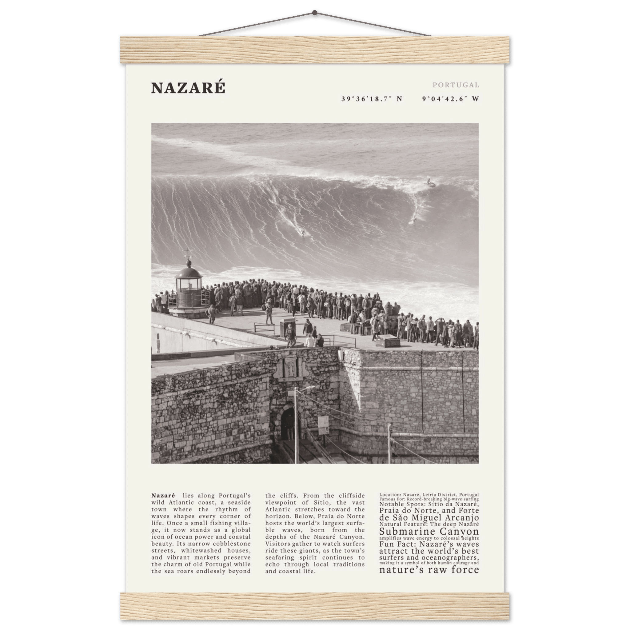 Nazaré Portugal Poster Black and White – Vintage Big Waves Surf Print (Digital & Printed Options) - Evergreen Posters