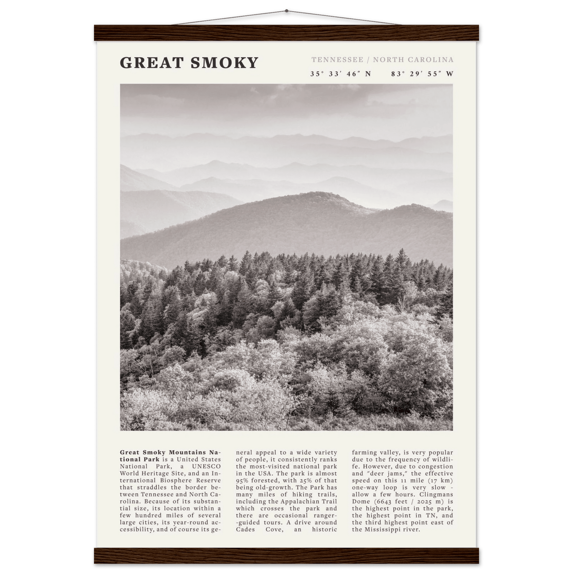Great Smoky Mountains Poster | Black & White National Park Wall Art | Tennessee Print - Evergreen Posters